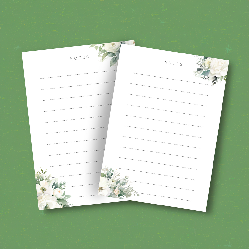 Sage & White Floral Lined Note Cards (Digital Download)
