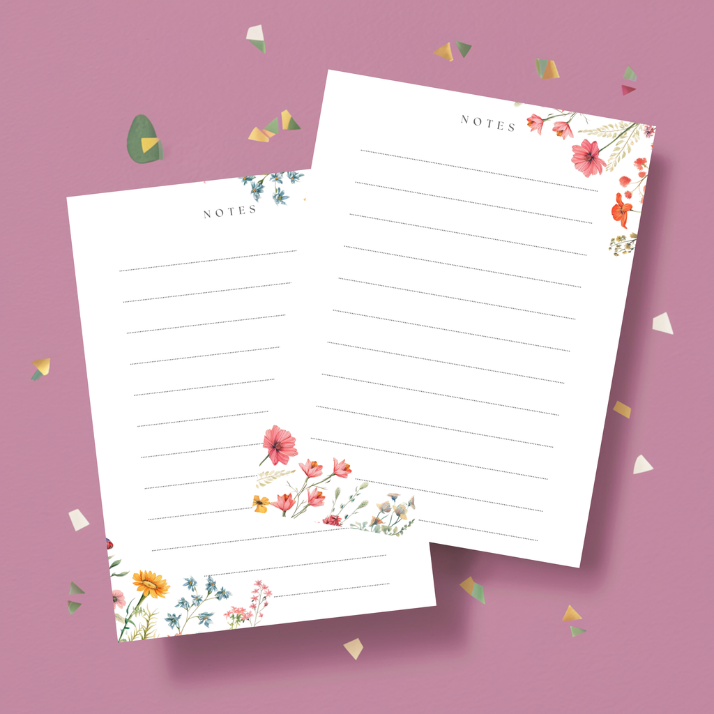Printable Wildflowers Lined Note Cards (Digital Download)