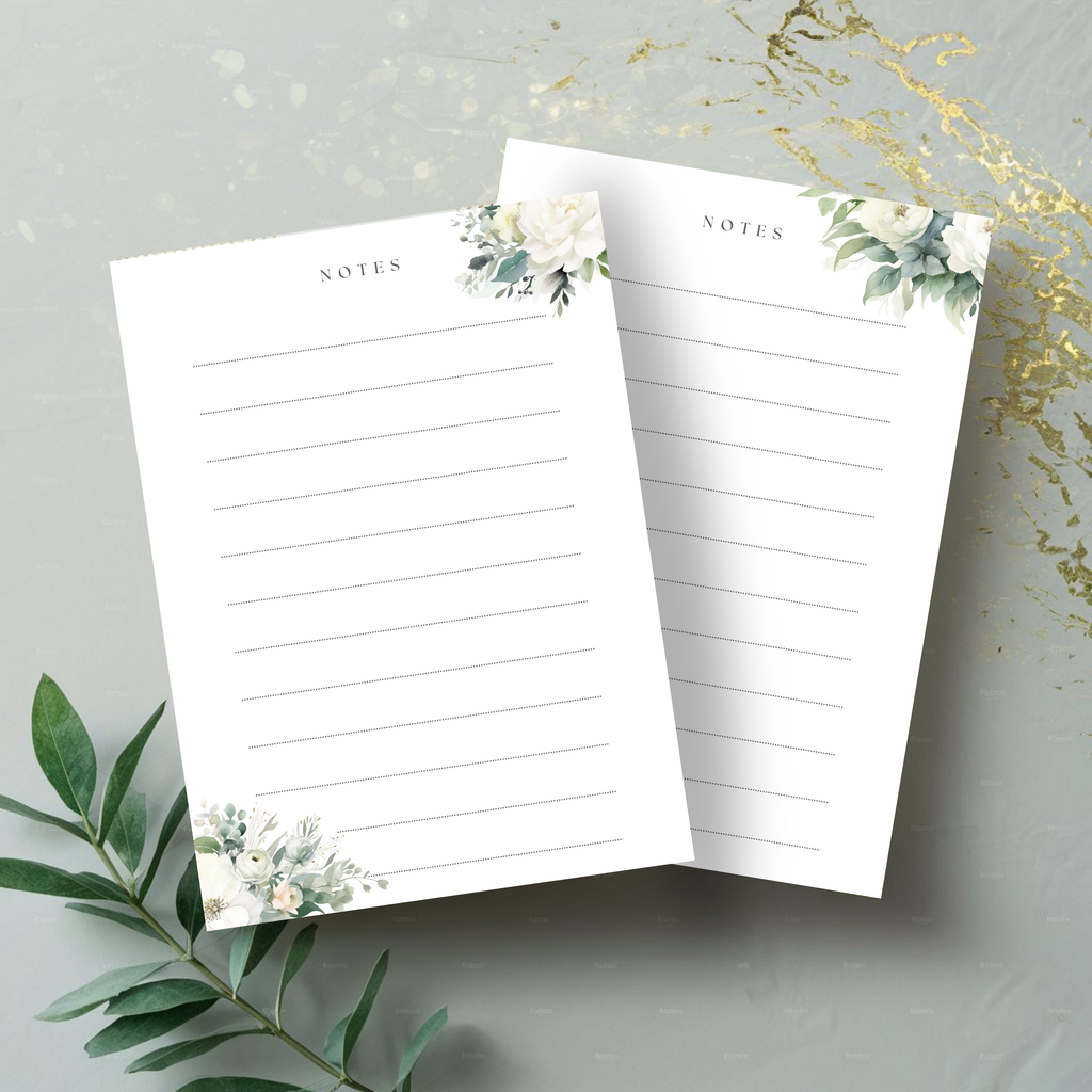 Sage & White Floral Lined Note Cards (Digital Download)