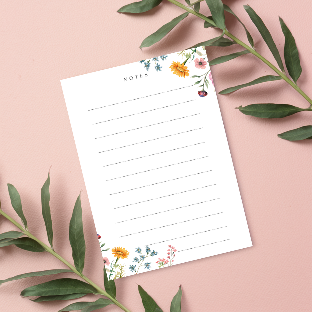 Printable Wildflowers Lined Note Cards (Digital Download)