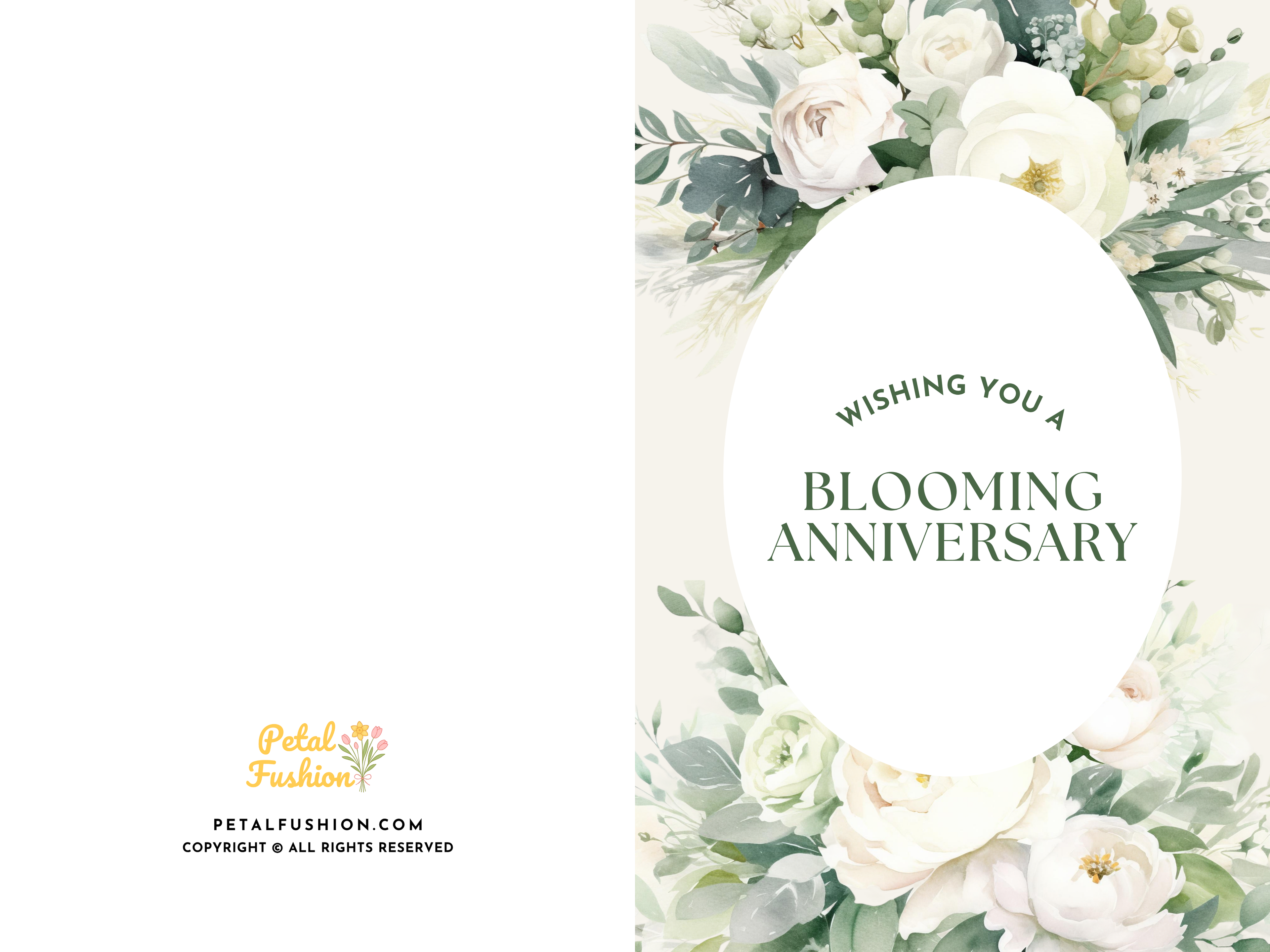 Sage & White Florals Foldable Greetings Card - A7 (Digital Download)