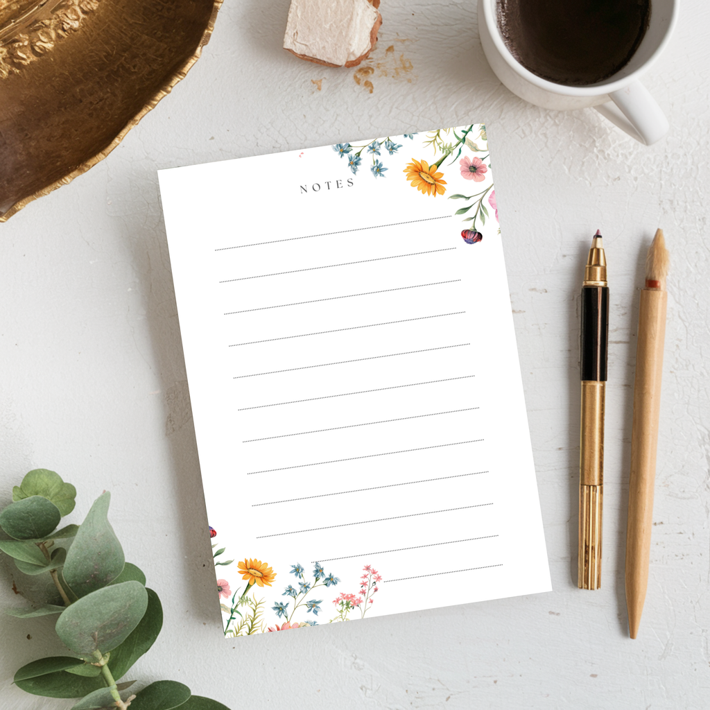 Printable Wildflowers Lined Note Cards (Digital Download)