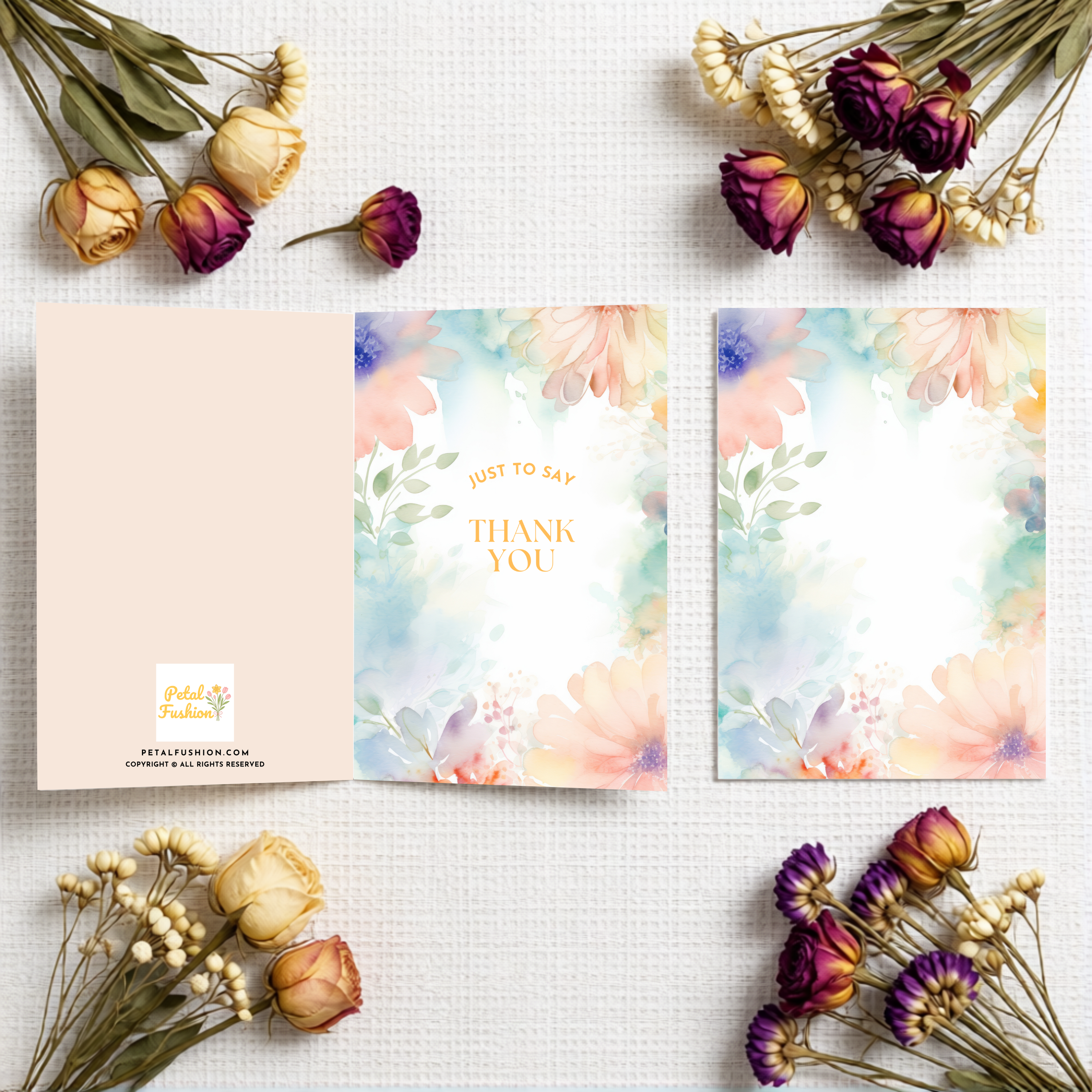 Floral Textures Foldable Thank You Card -A7 (Digital Download)