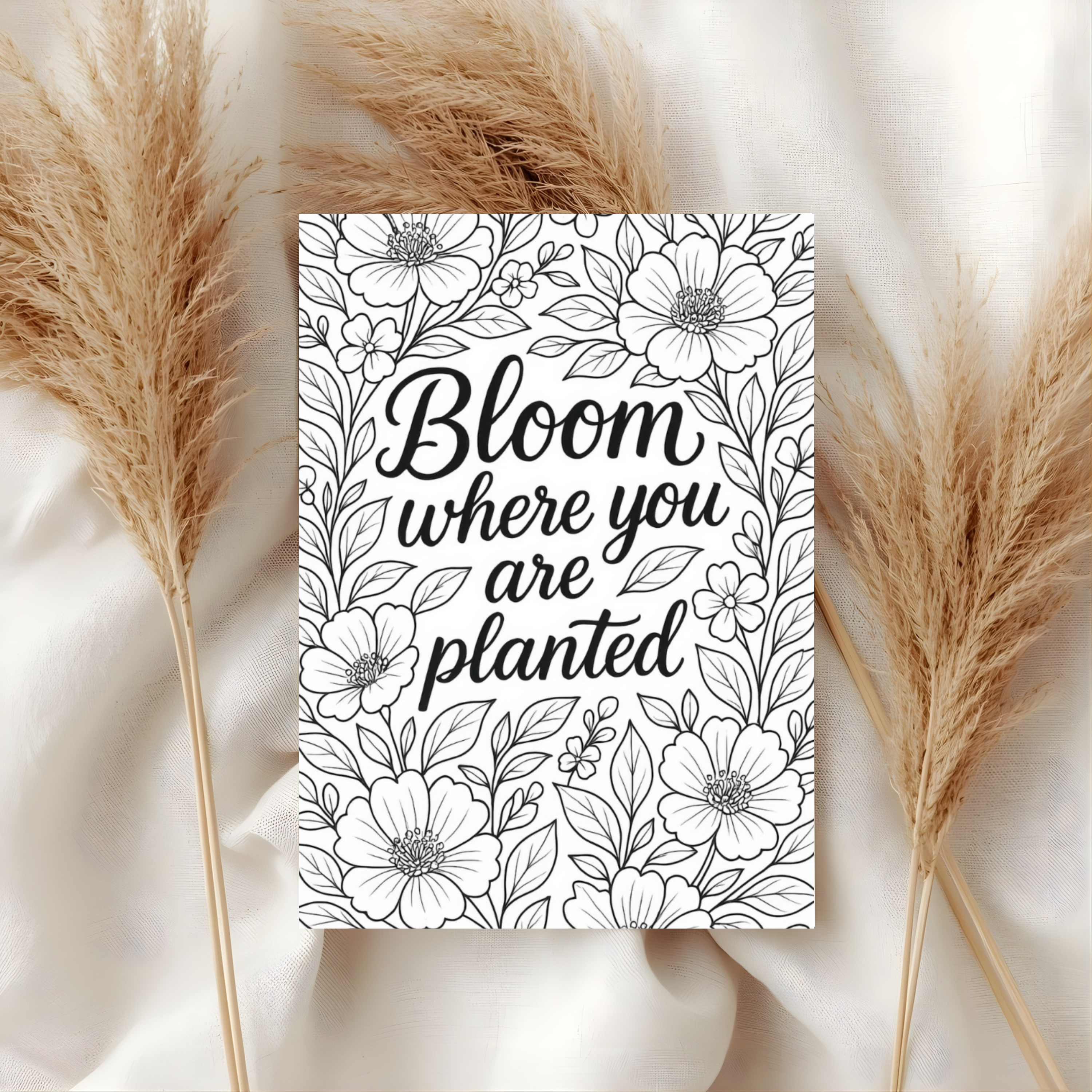 Monochromatic Florals Foldable Greetings Card - A7 (Digital Download)