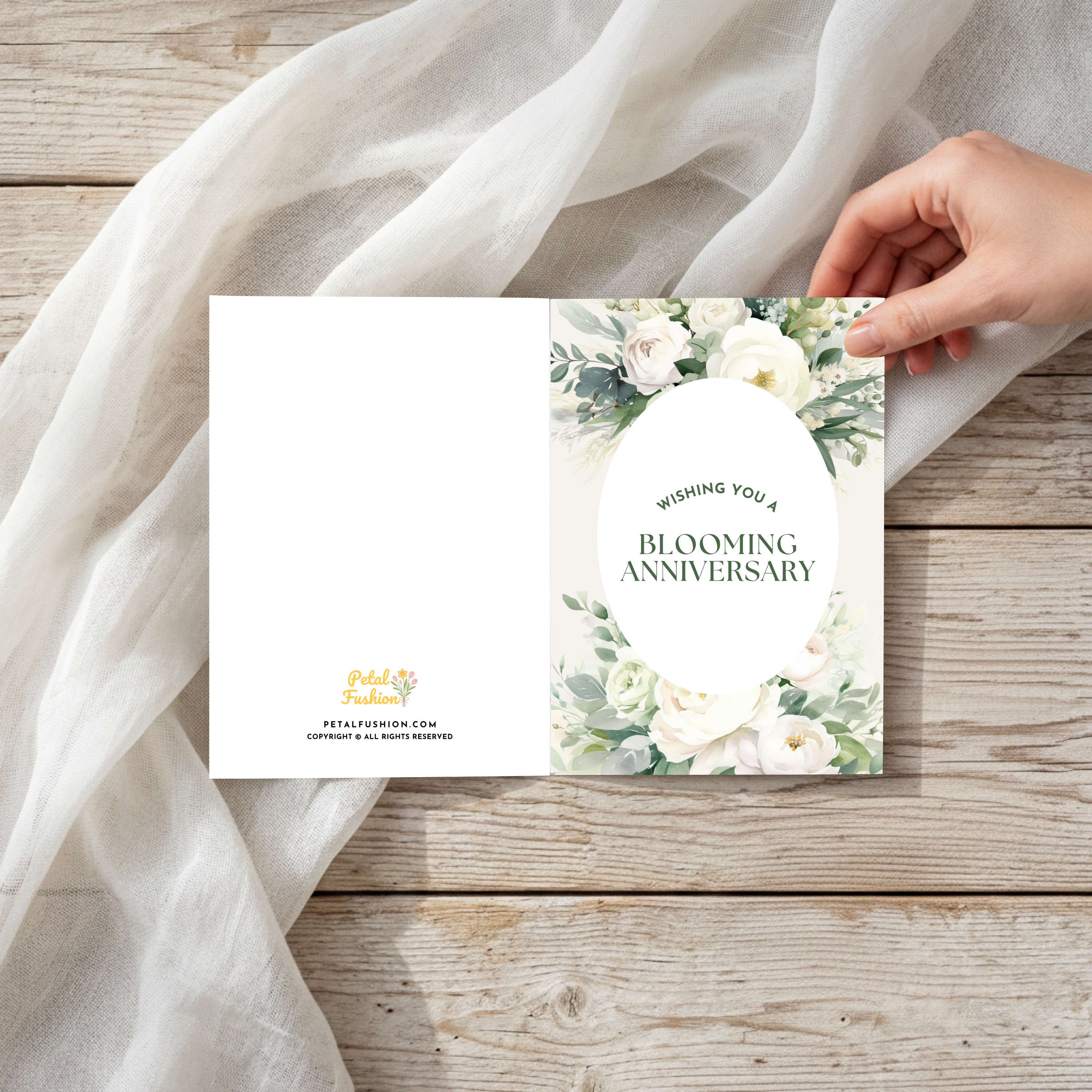 Sage & White Florals Foldable Greetings Card - A7 (Digital Download)