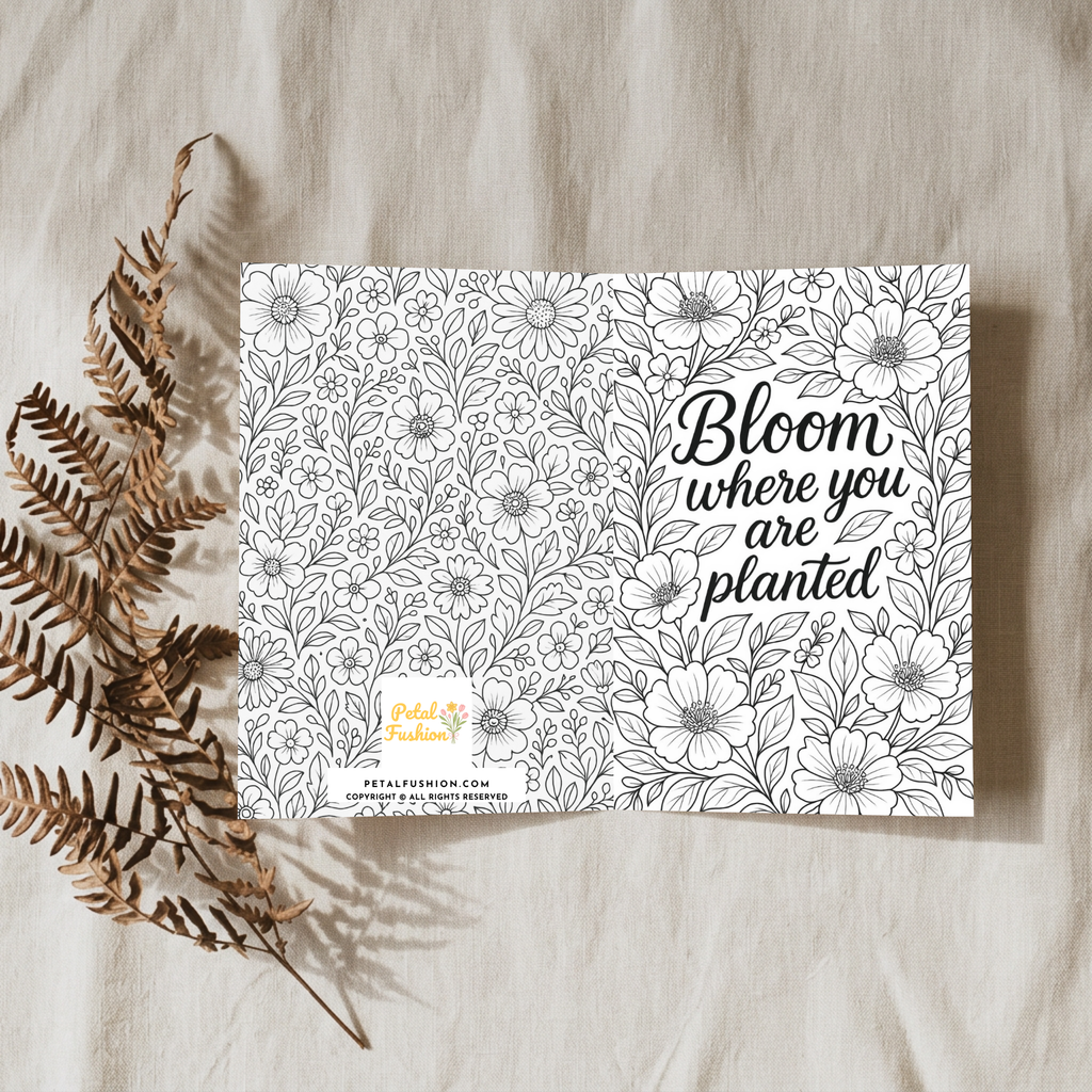 Monochromatic Florals Foldable Greetings Card - A7 (Digital Download)