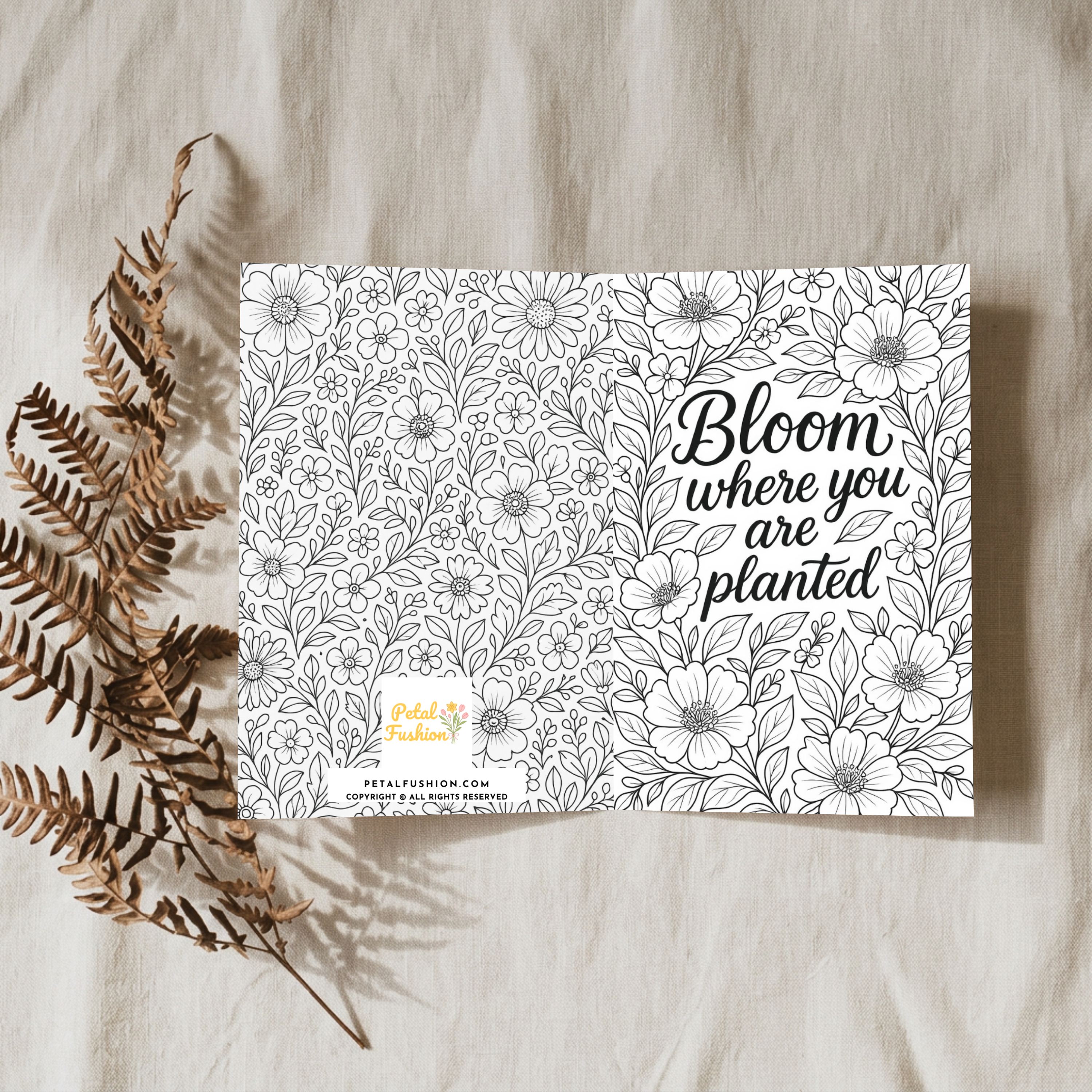 Monochromatic Florals Foldable Greetings Card - A7 (Digital Download)