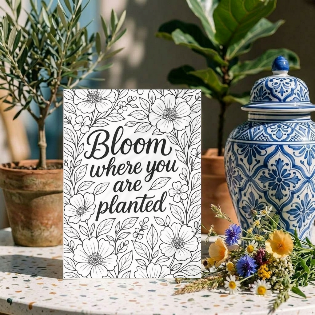 Monochromatic Florals Foldable Greetings Card - A7 (Digital Download)