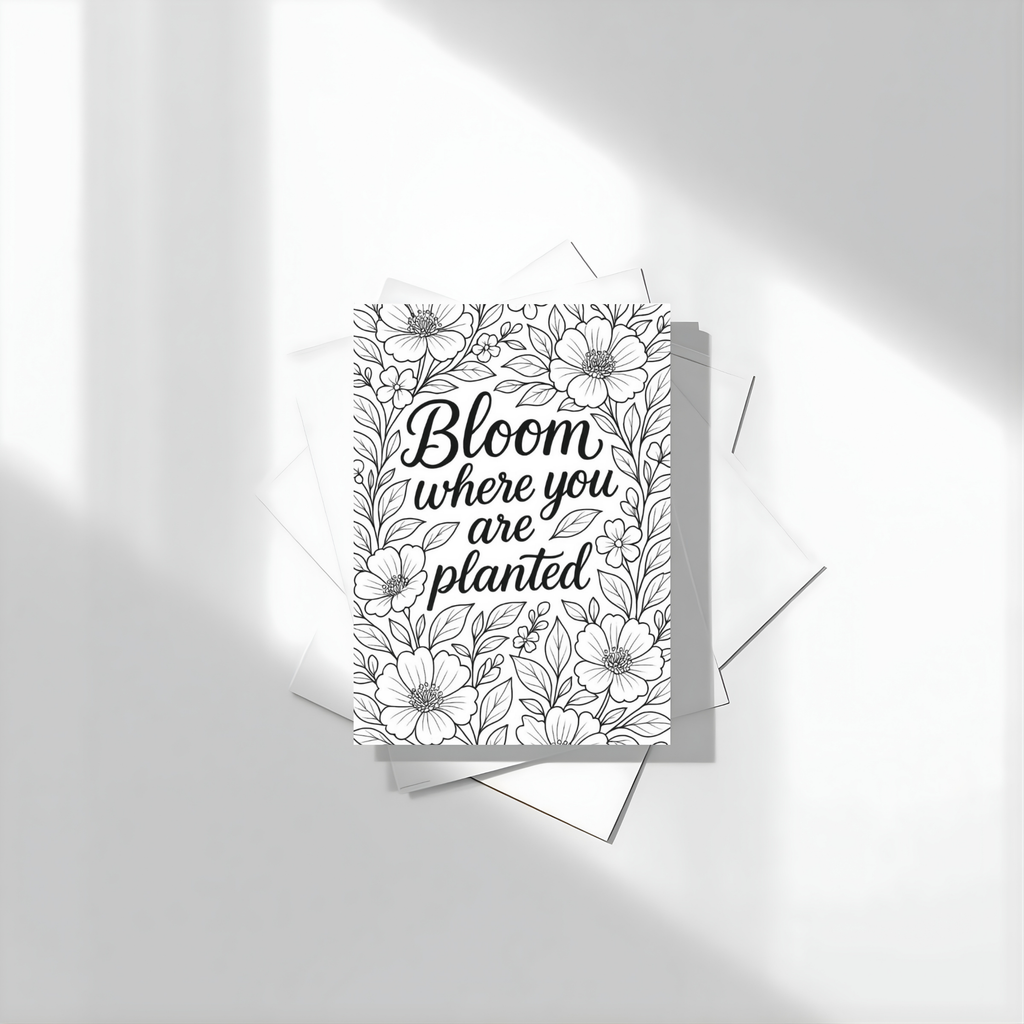 Monochromatic Florals Foldable Greetings Card - A7 (Digital Download)