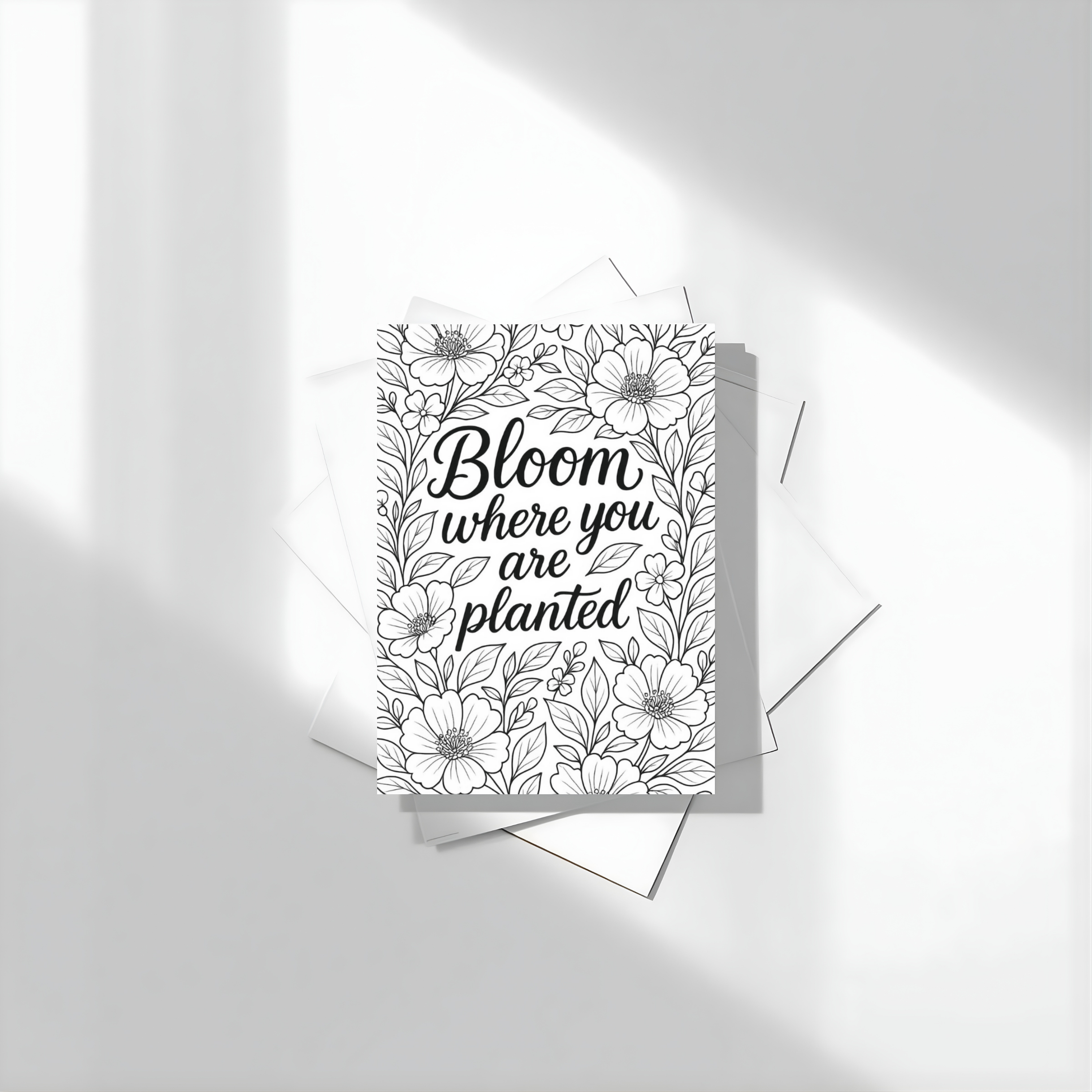 Monochromatic Florals Foldable Greetings Card - A7 (Digital Download)