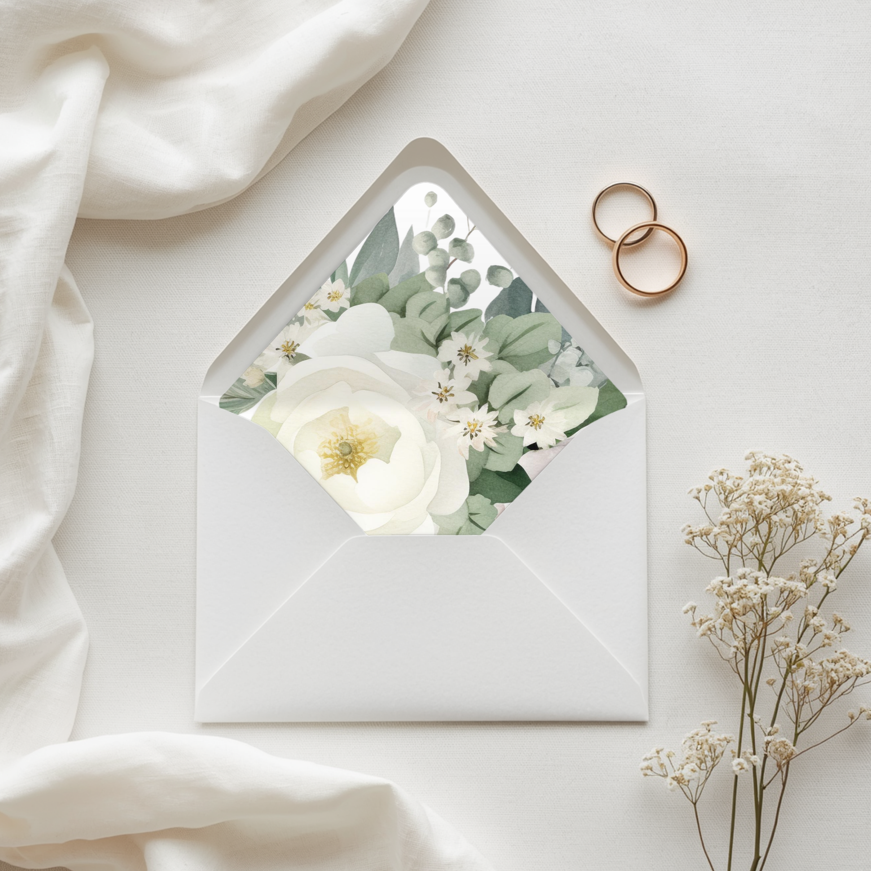 Sage & White Floral Envelope Liners 12 Sizes (Digital Download)