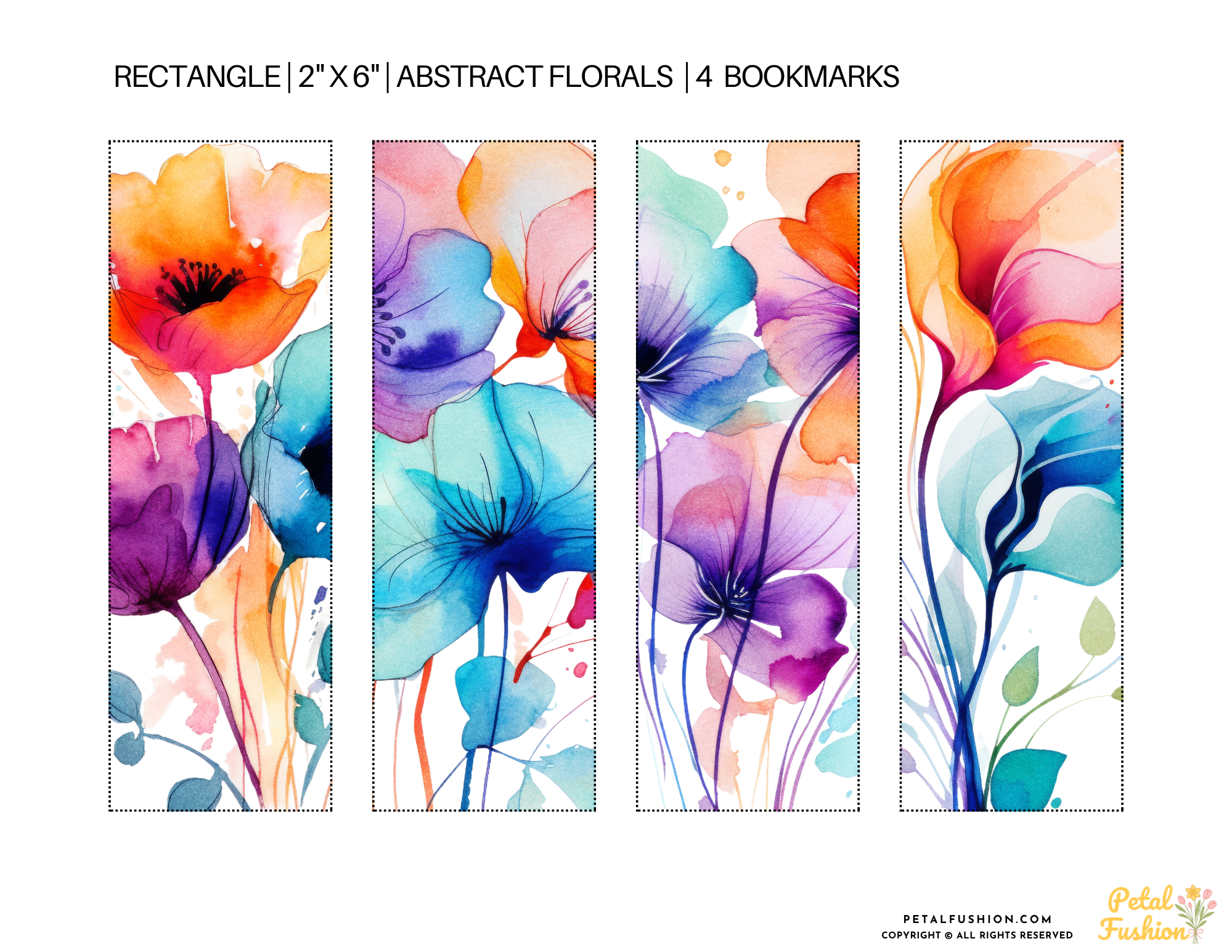 4 Abstract Florals Printable Bookmarks (Digital Download)