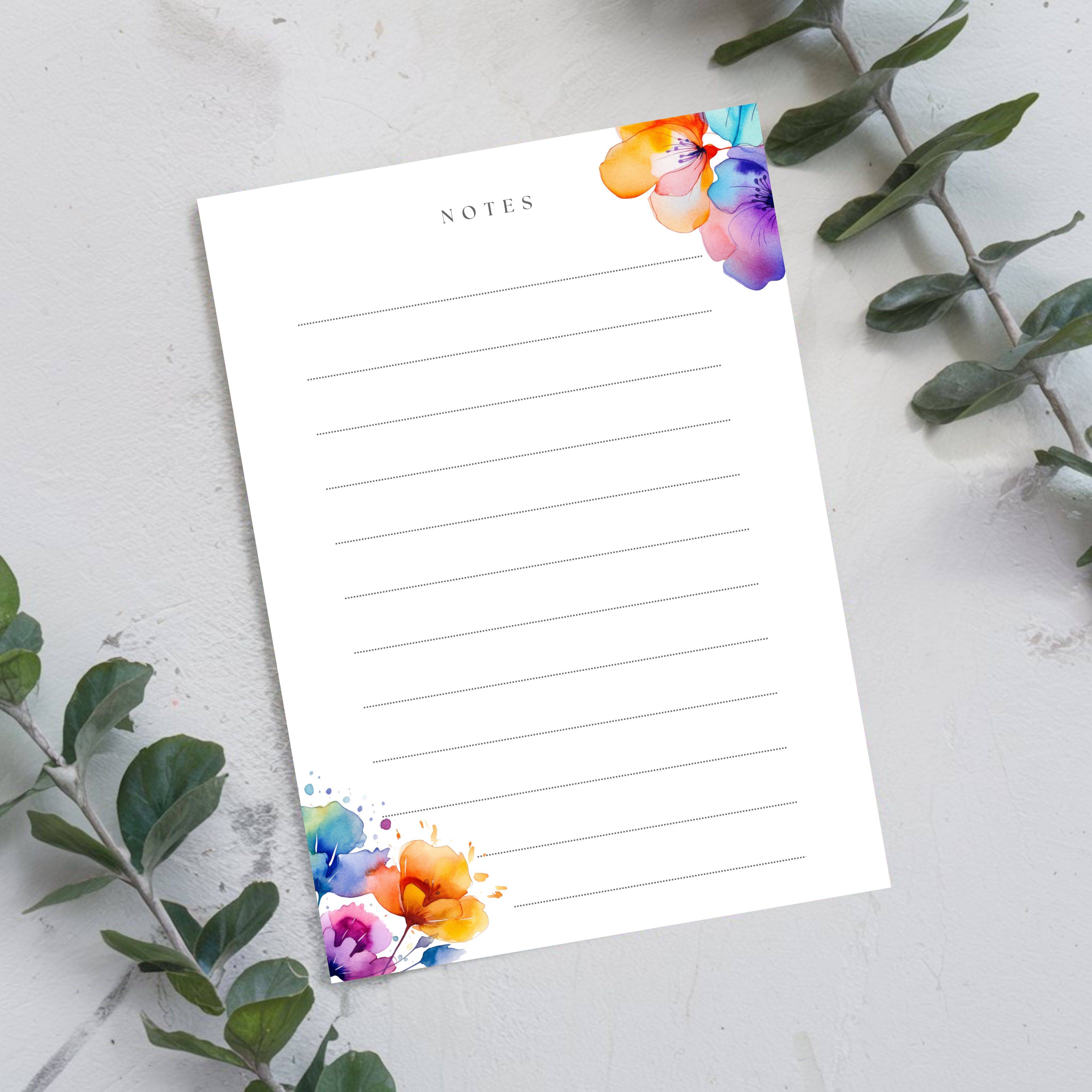 Abstract Florals Printable Lined Note Cards (Digital Download)