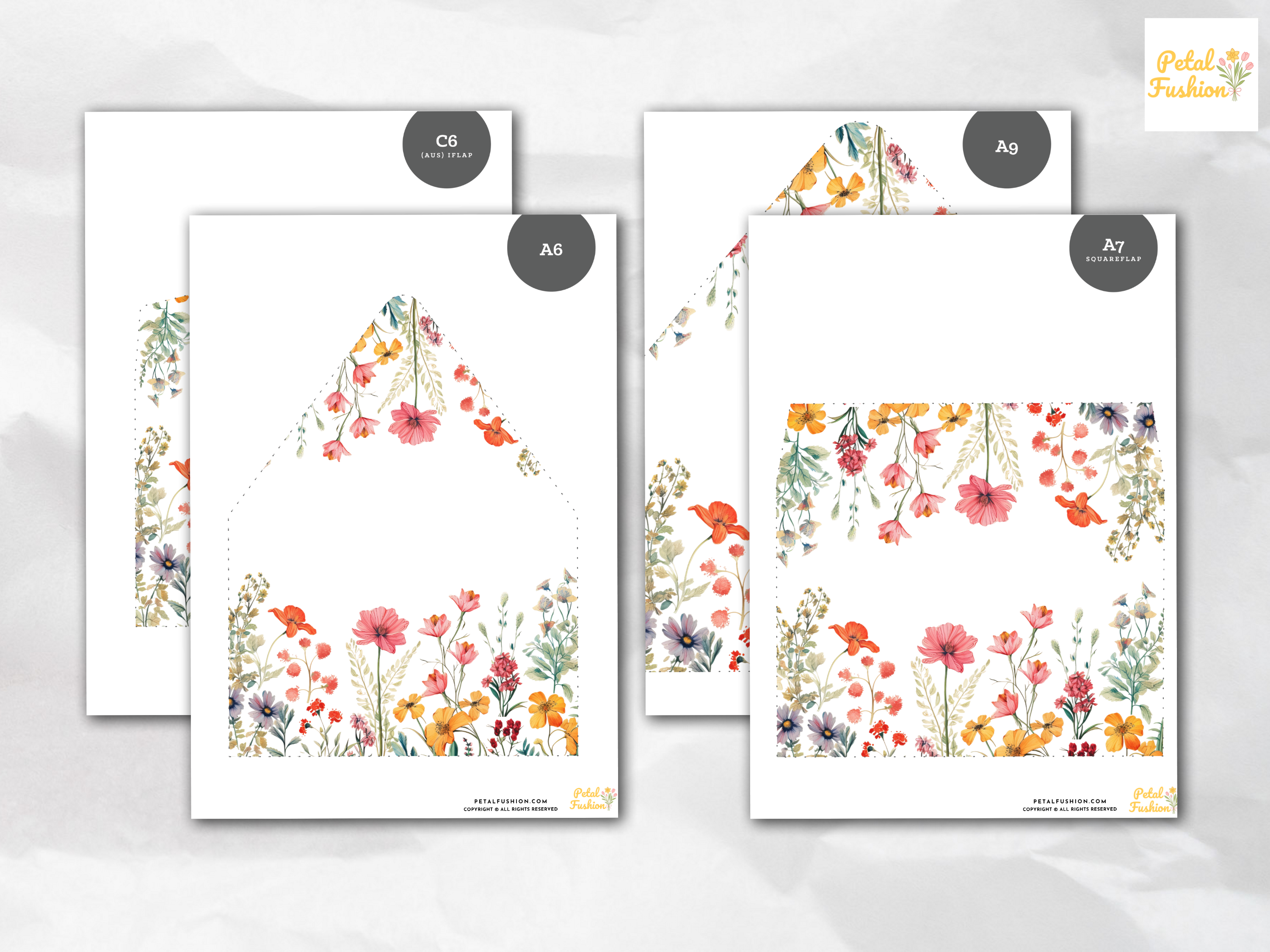 Printable Wildflowers Envelope Liners 12 Sizes (Digital Download)