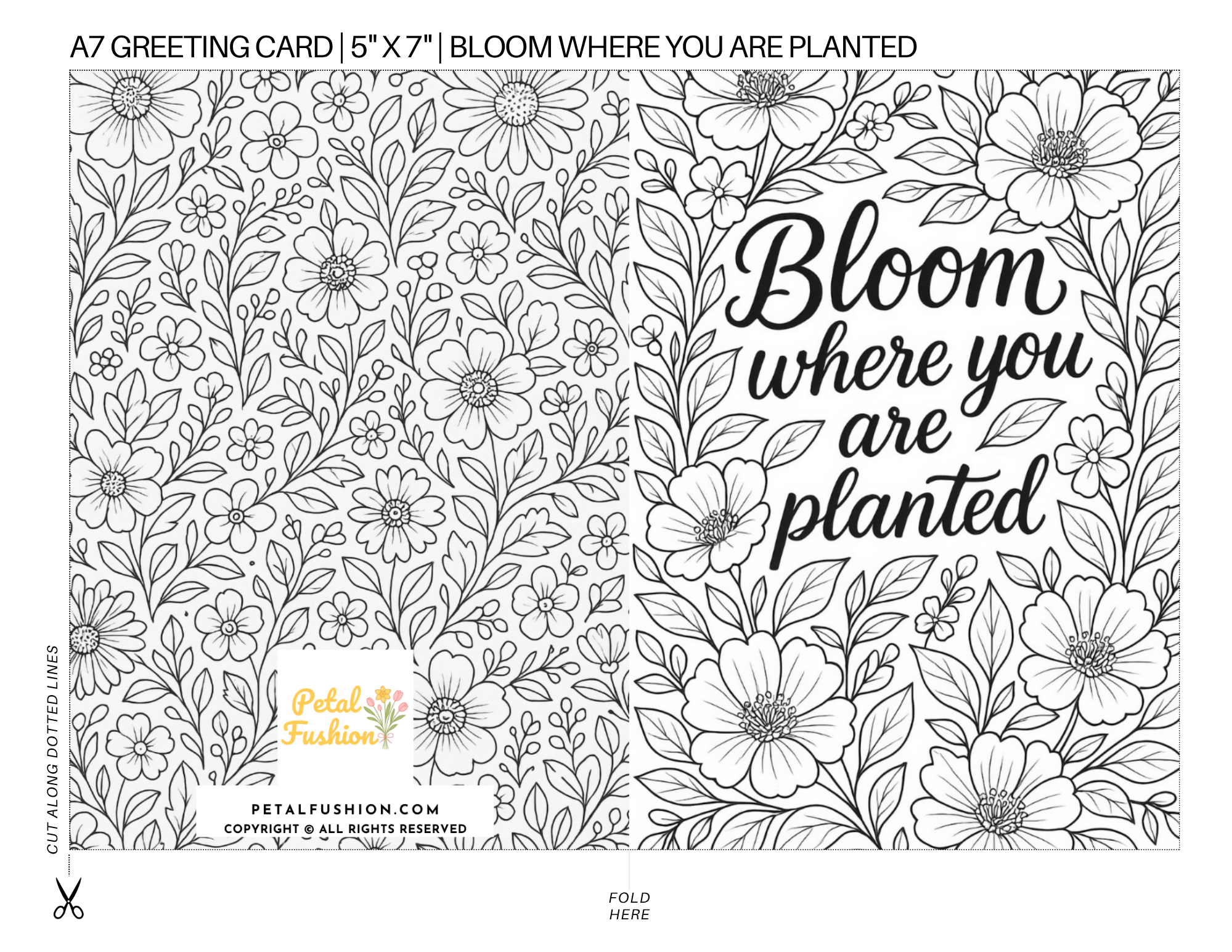 Monochromatic Florals Foldable Greetings Card - A7 (Digital Download)