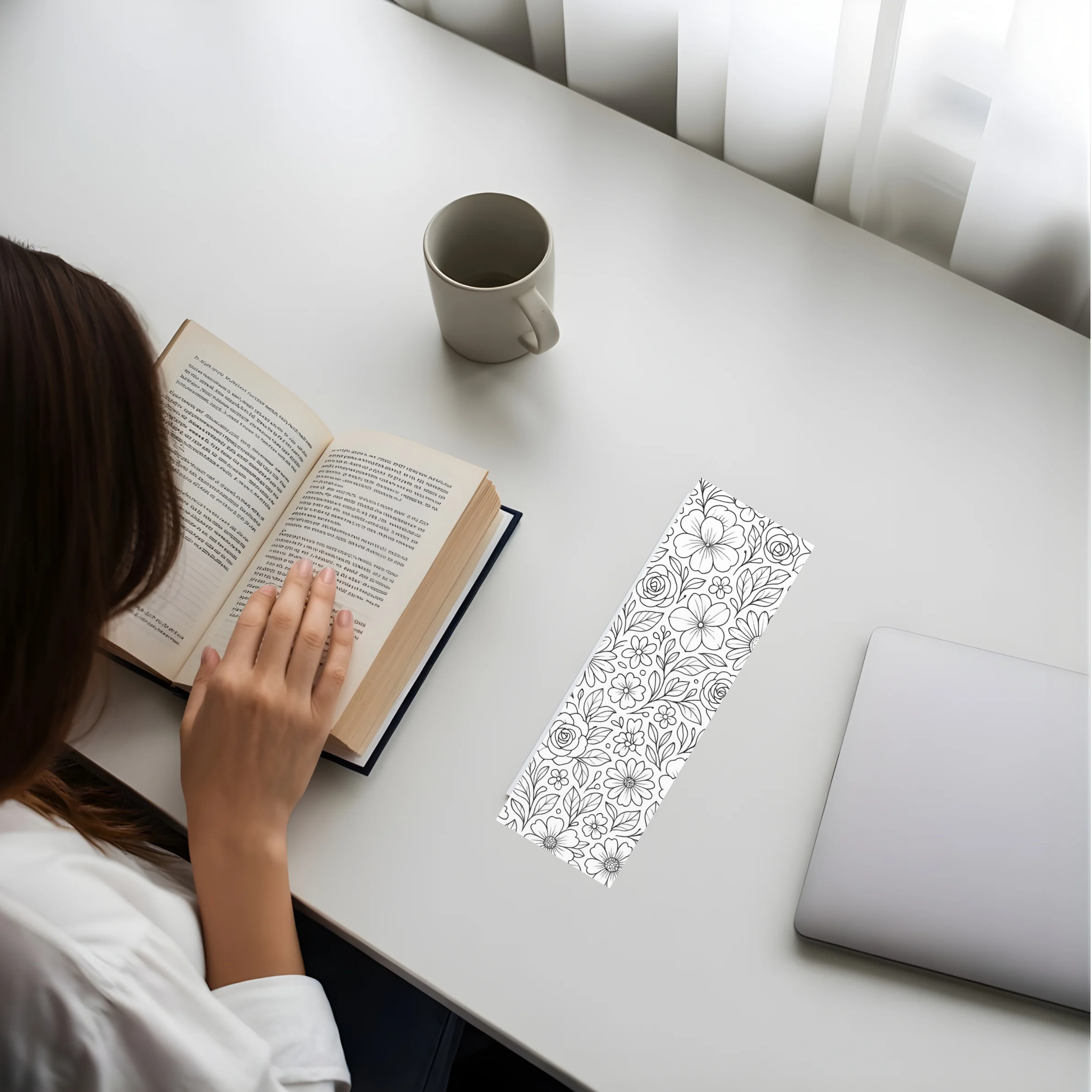 4 Printable Monochromatic Floral Bookmarks (Digital Download)