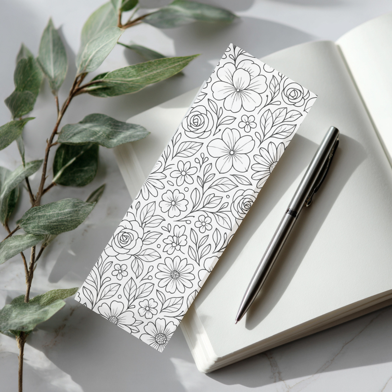4 Printable Monochromatic Floral Bookmarks (Digital Download)