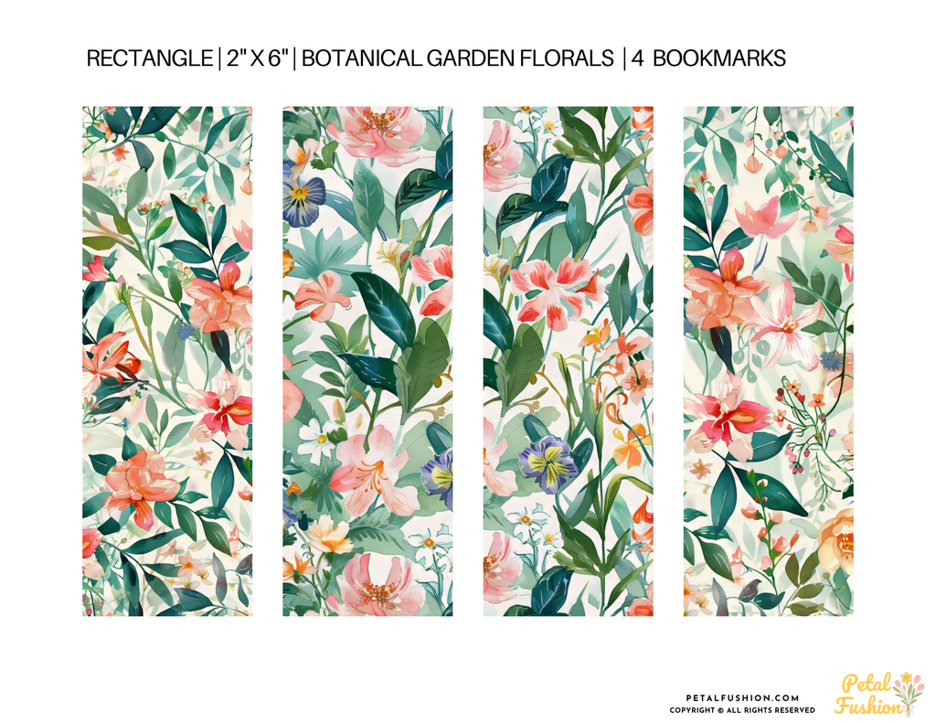 4 Printable Botanical Garden Bookmarks (Digital Download)