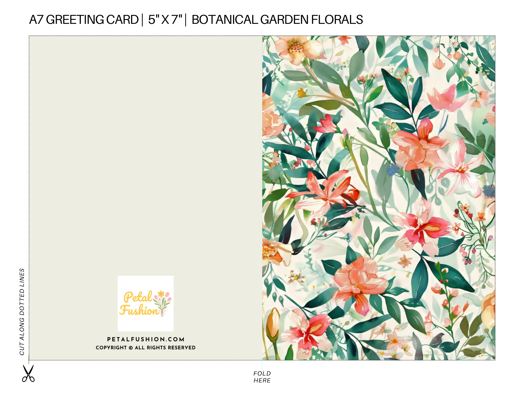 Botanical Garden Florals Foldable Greetings Card - A7 (Digital Download)