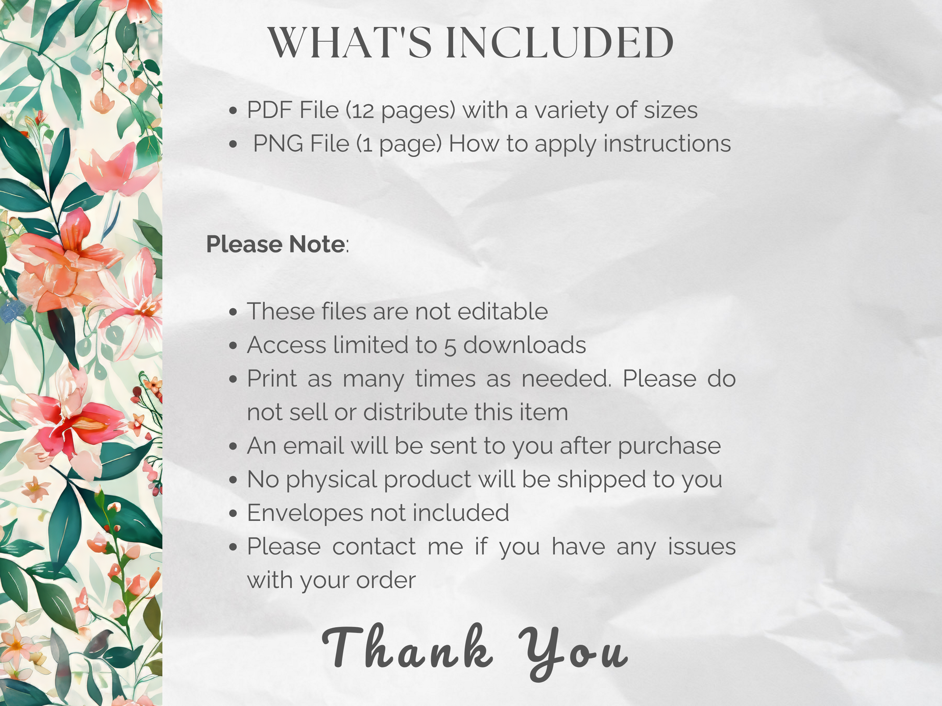 Printable Botanical Garden Florals Envelope Liners 12 Sizes (Digital Download)