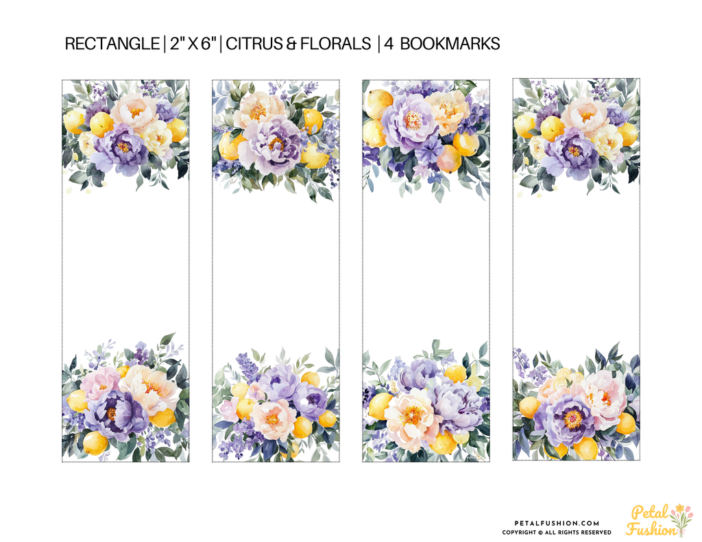 4 Citrus & Florals Printable Bookmarks (Digital Download)