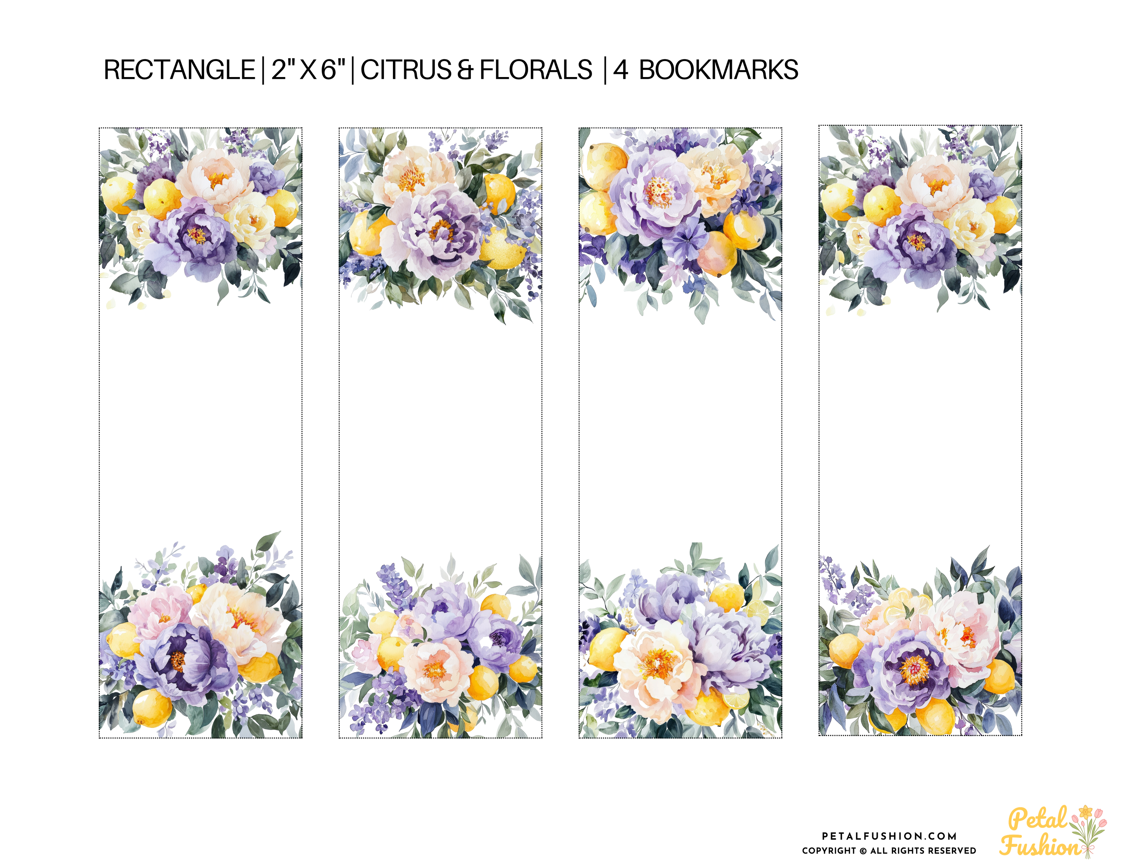4 Citrus & Florals Printable Bookmarks (Digital Download)