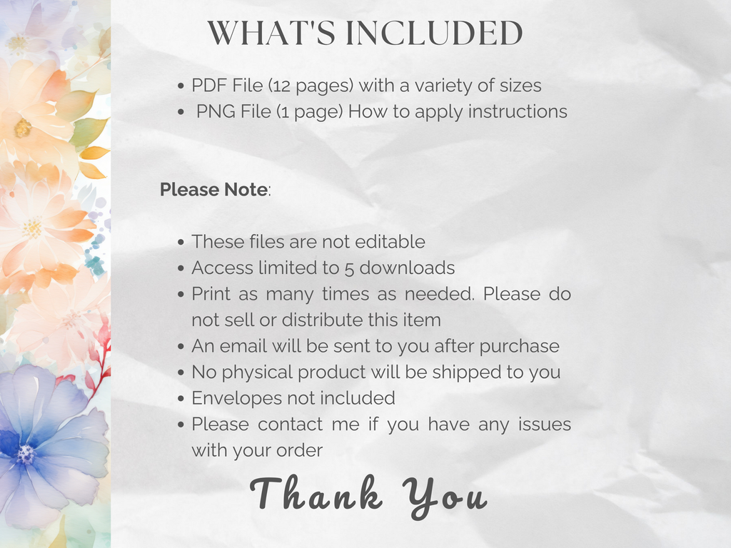 Printable Floral Textures Envelope Liners 12 Sizes (Digital Download)
