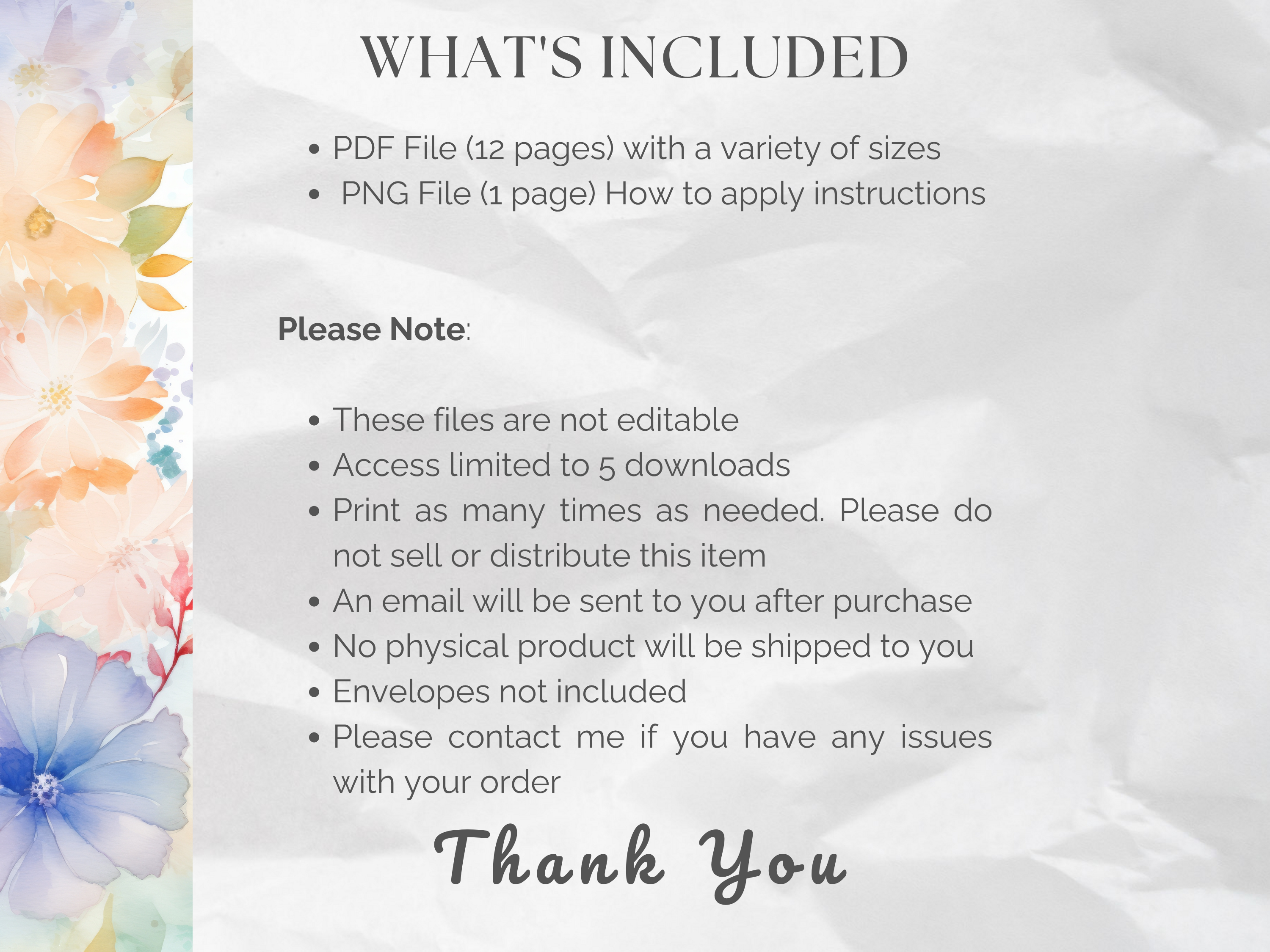 Printable Floral Textures Envelope Liners 12 Sizes (Digital Download)