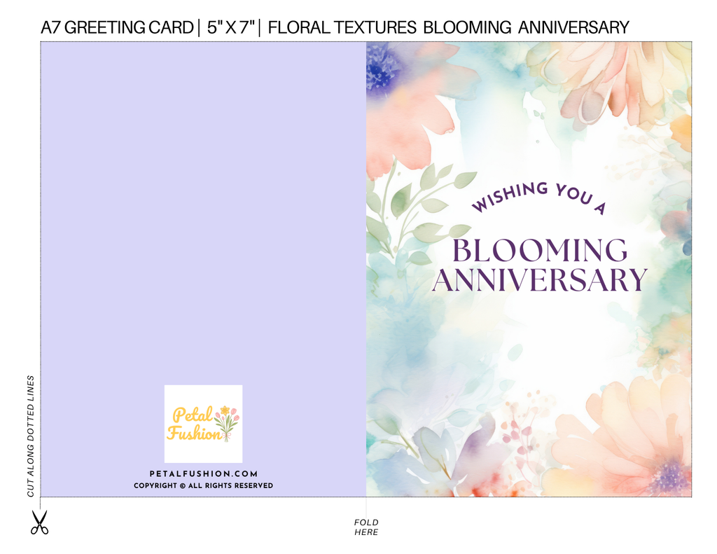 Floral Textures Foldable Anniversary Card - A7 (Digital Download)