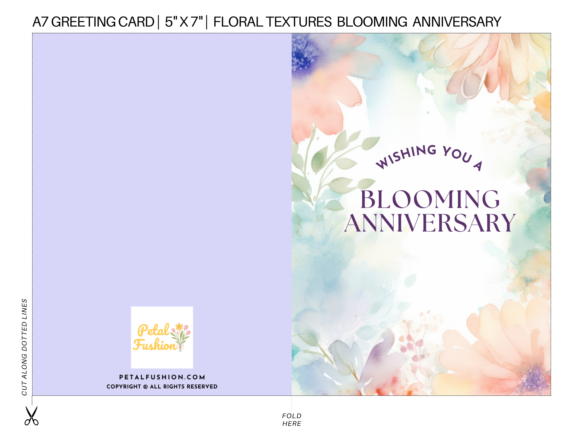 Floral Textures Foldable Anniversary Card - A7 (Digital Download)