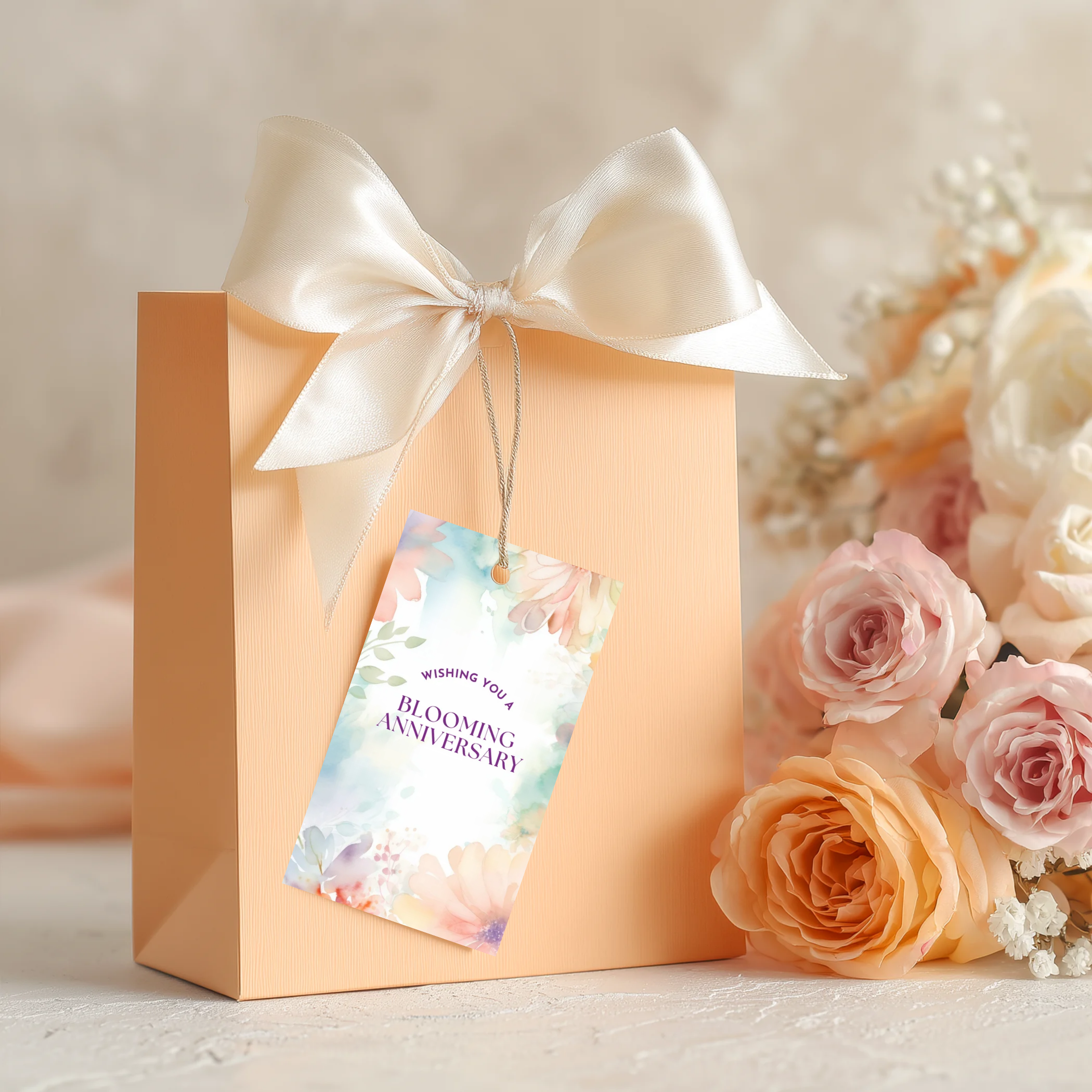 10 Printable Floral Textures Anniversary Gift Tags (Digital Download)