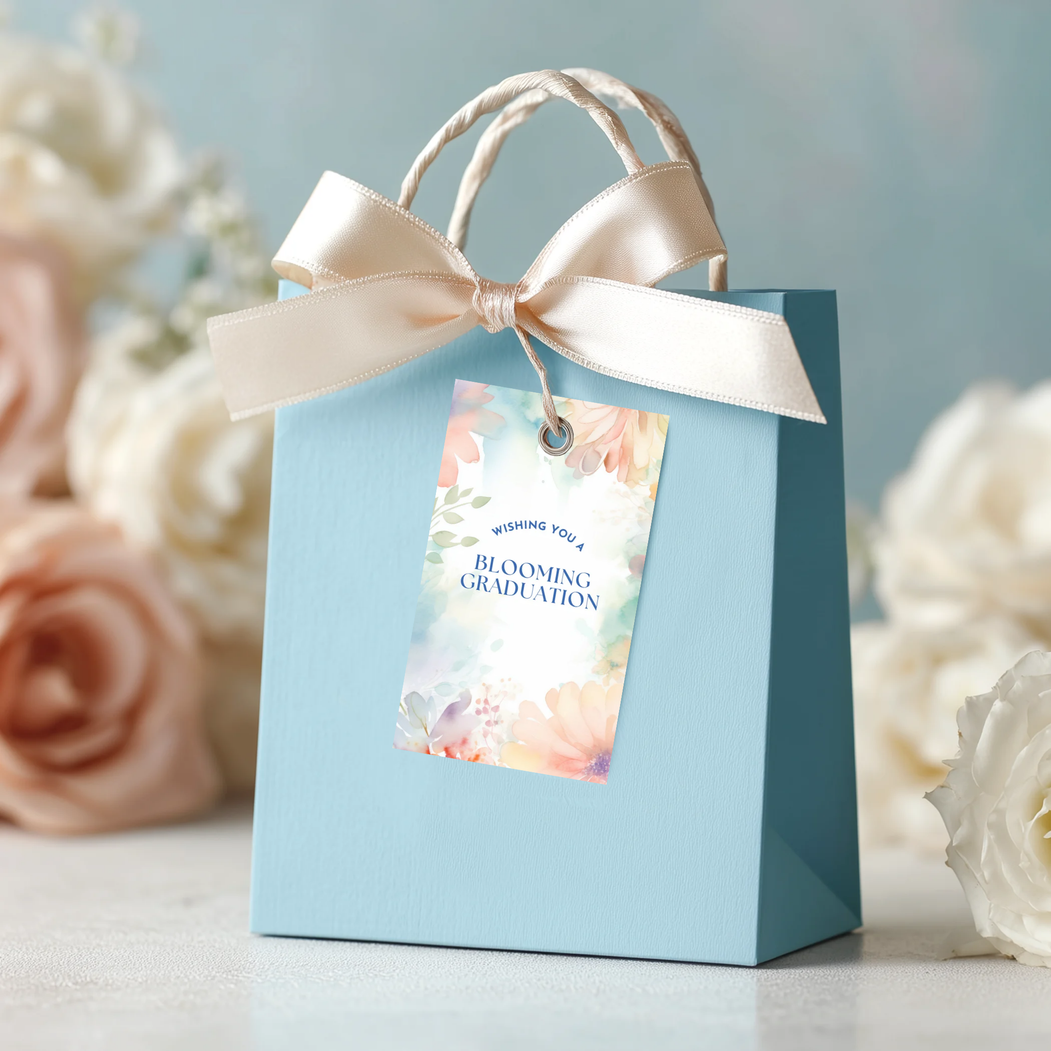10 Printable Floral Textures Graduation Tags (Digital Downloads)
