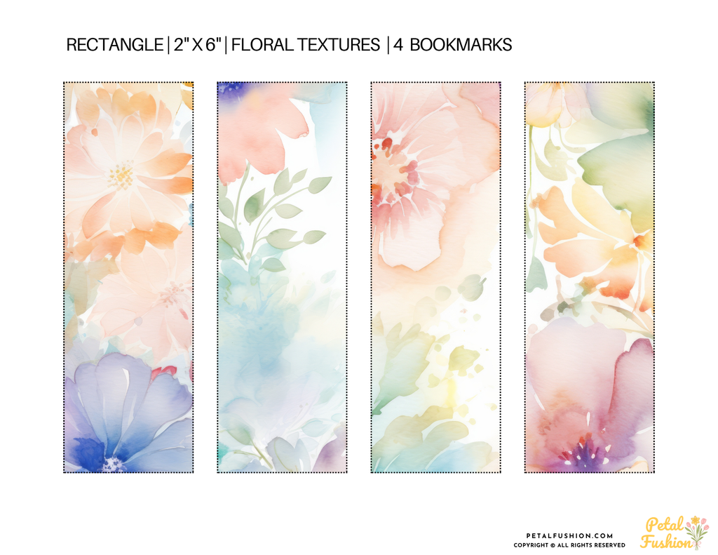4 Printable Floral Textures Bookmarks (Digital Download)