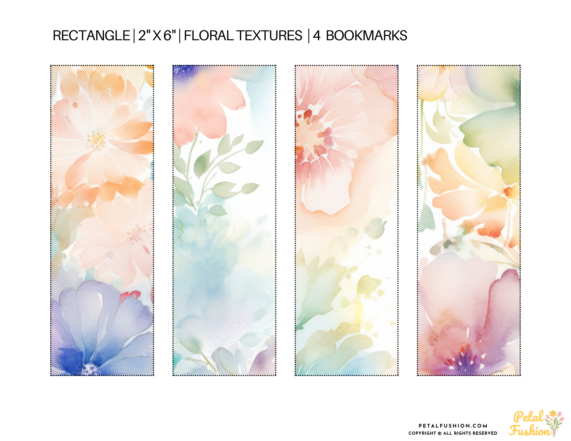 4 Printable Floral Textures Bookmarks (Digital Download)