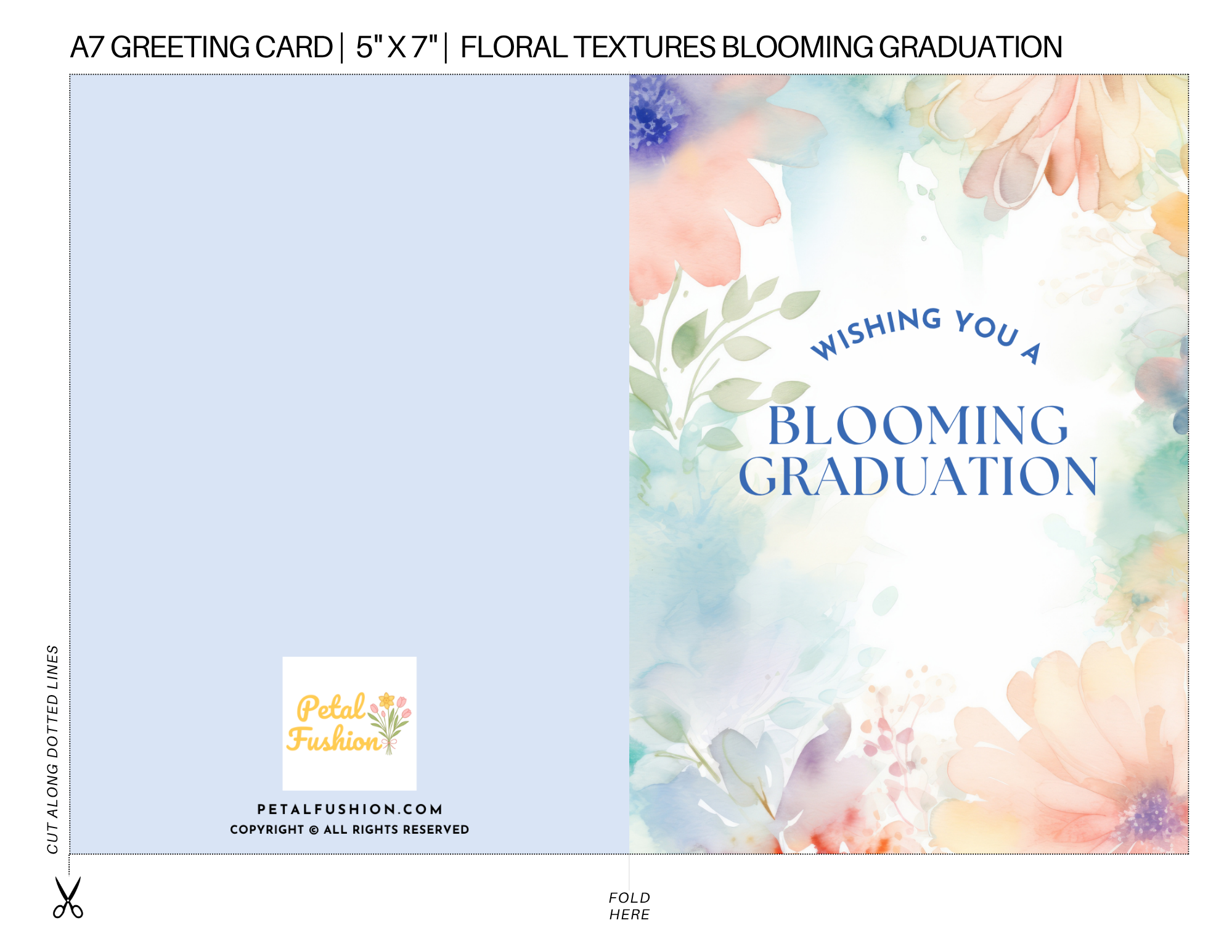 Floral Textures Foldable Graduation Card - A7 (Digital Download)