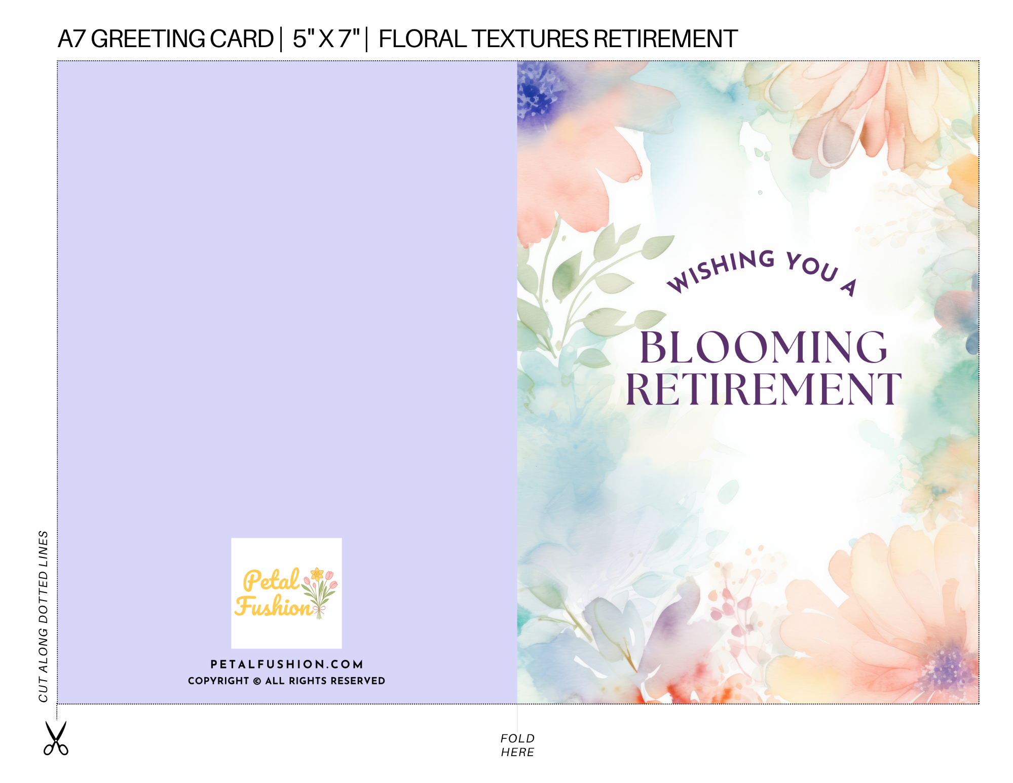 Floral Textures Foldable Retirement Card - A7 (Digital Download)