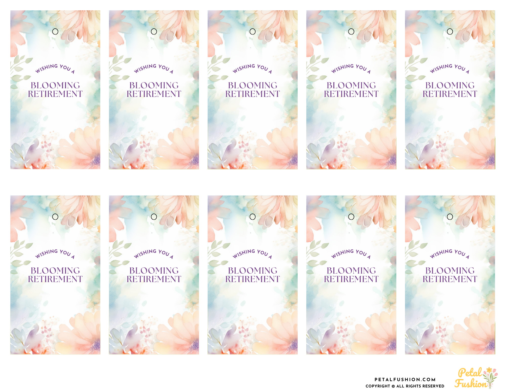 10 Floral Textures Retirement Gift Tags (Digital Download)