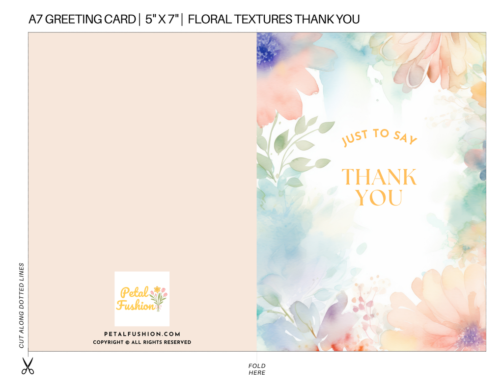 Floral Textures Foldable Thank You Card -A7 (Digital Download)