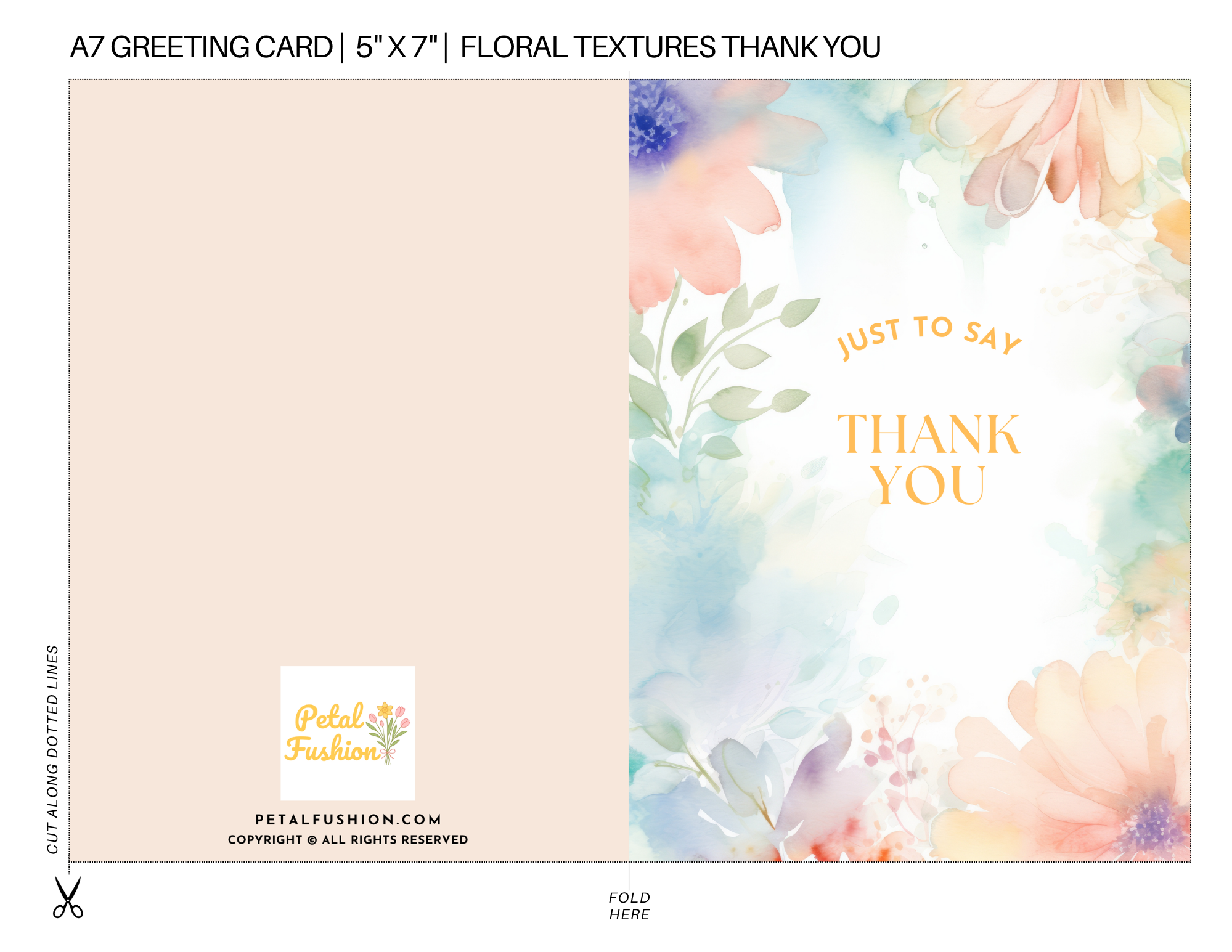 Floral Textures Foldable Thank You Card -A7 (Digital Download)