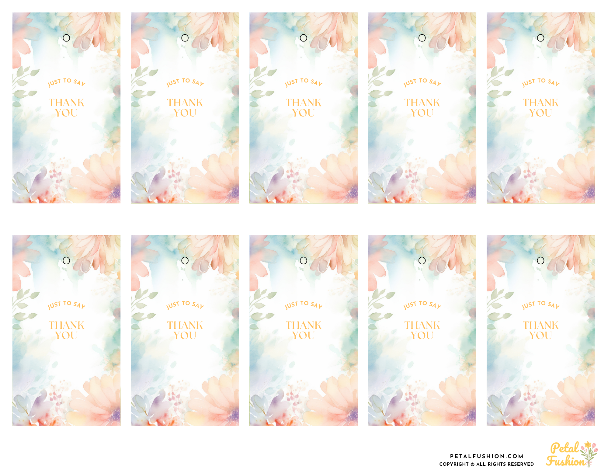 10 Printable Floral Textures Thank You Gift Tags (Digital Download)