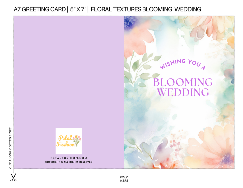 Floral Textures Foldable Wedding Card - A7 (Digital Download)