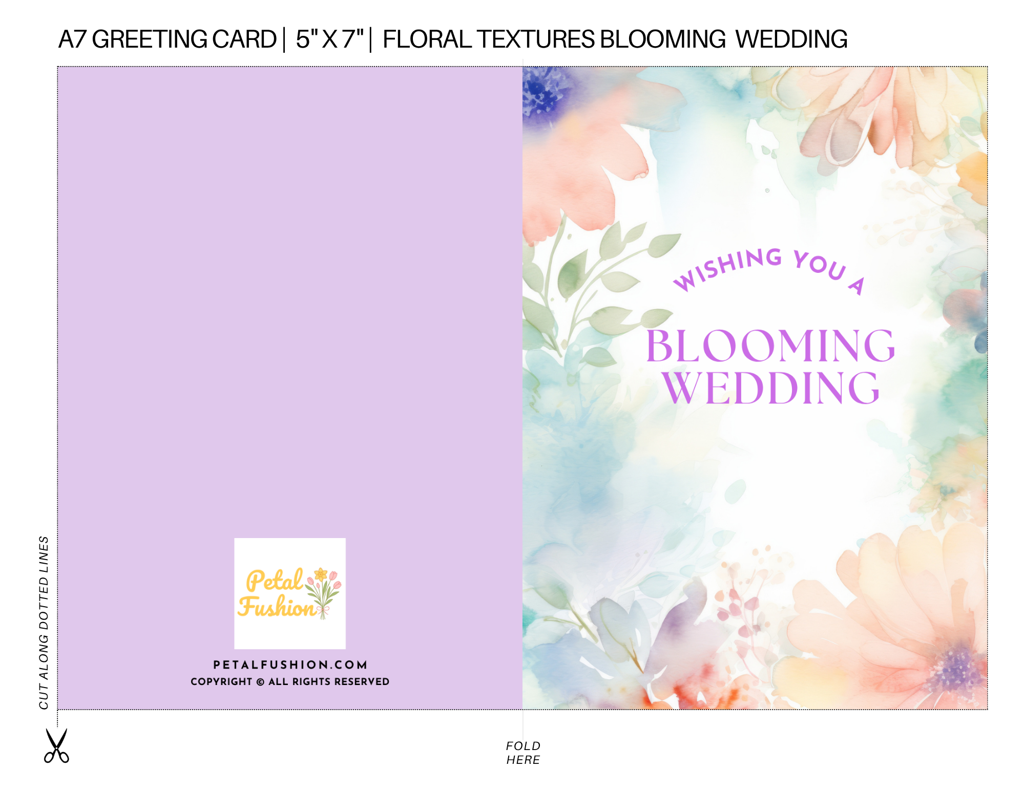 Floral Textures Foldable Wedding Card - A7 (Digital Download)