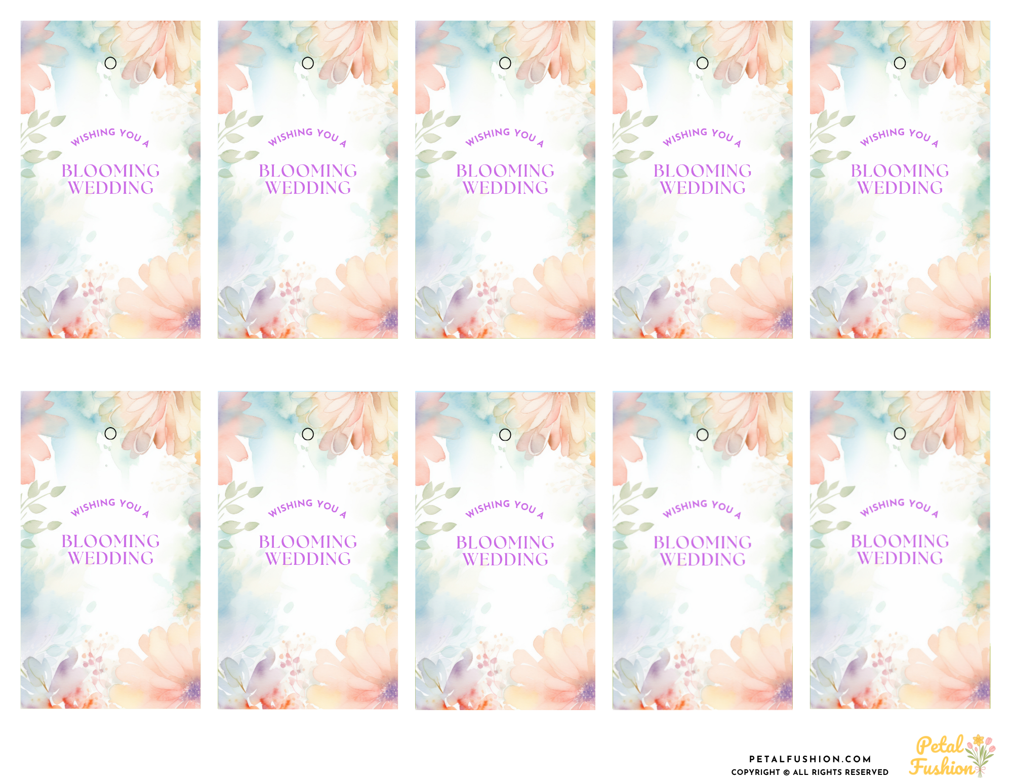 10 Printable Floral Textures Wedding Gift Tags (Digital Download)