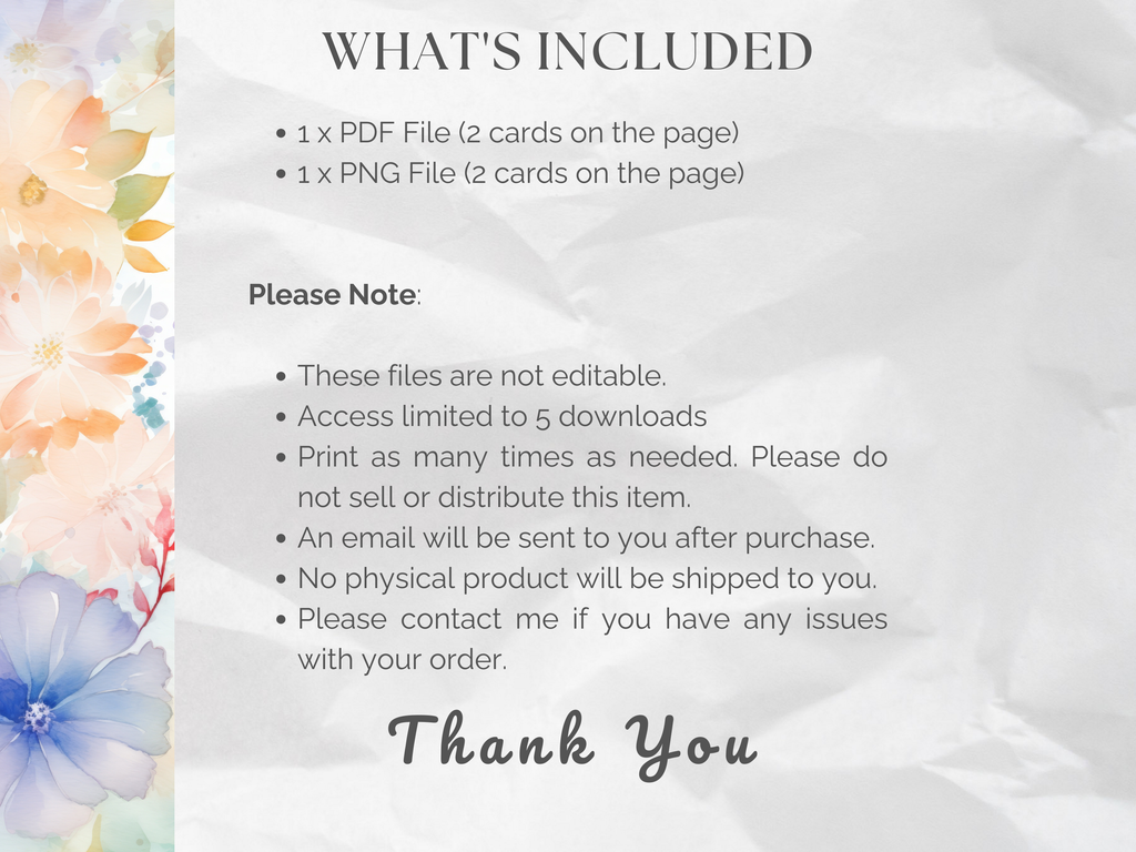 Floral Textures Lined Note Cards (Digital Download)