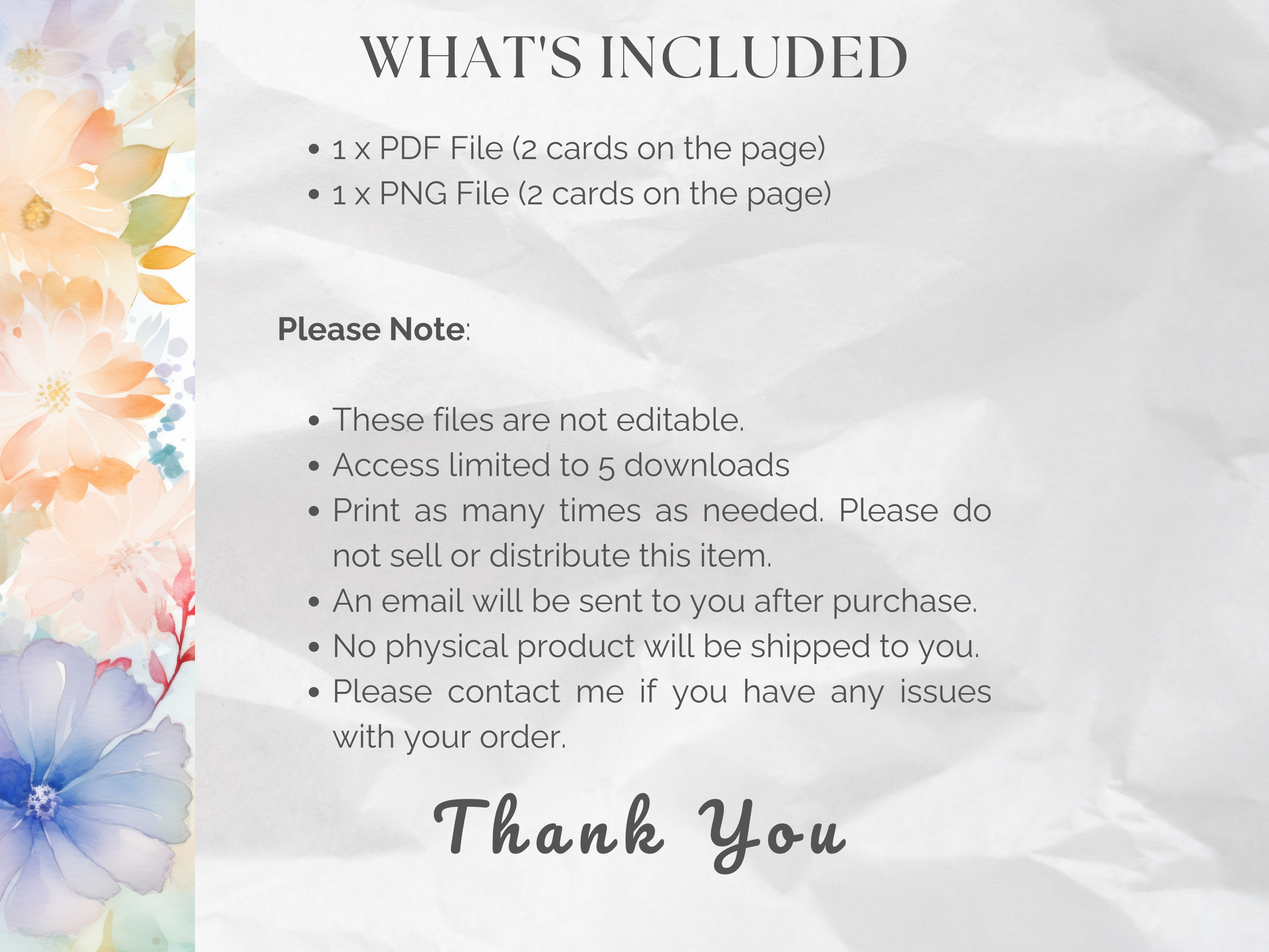 Floral Textures Lined Note Cards (Digital Download)