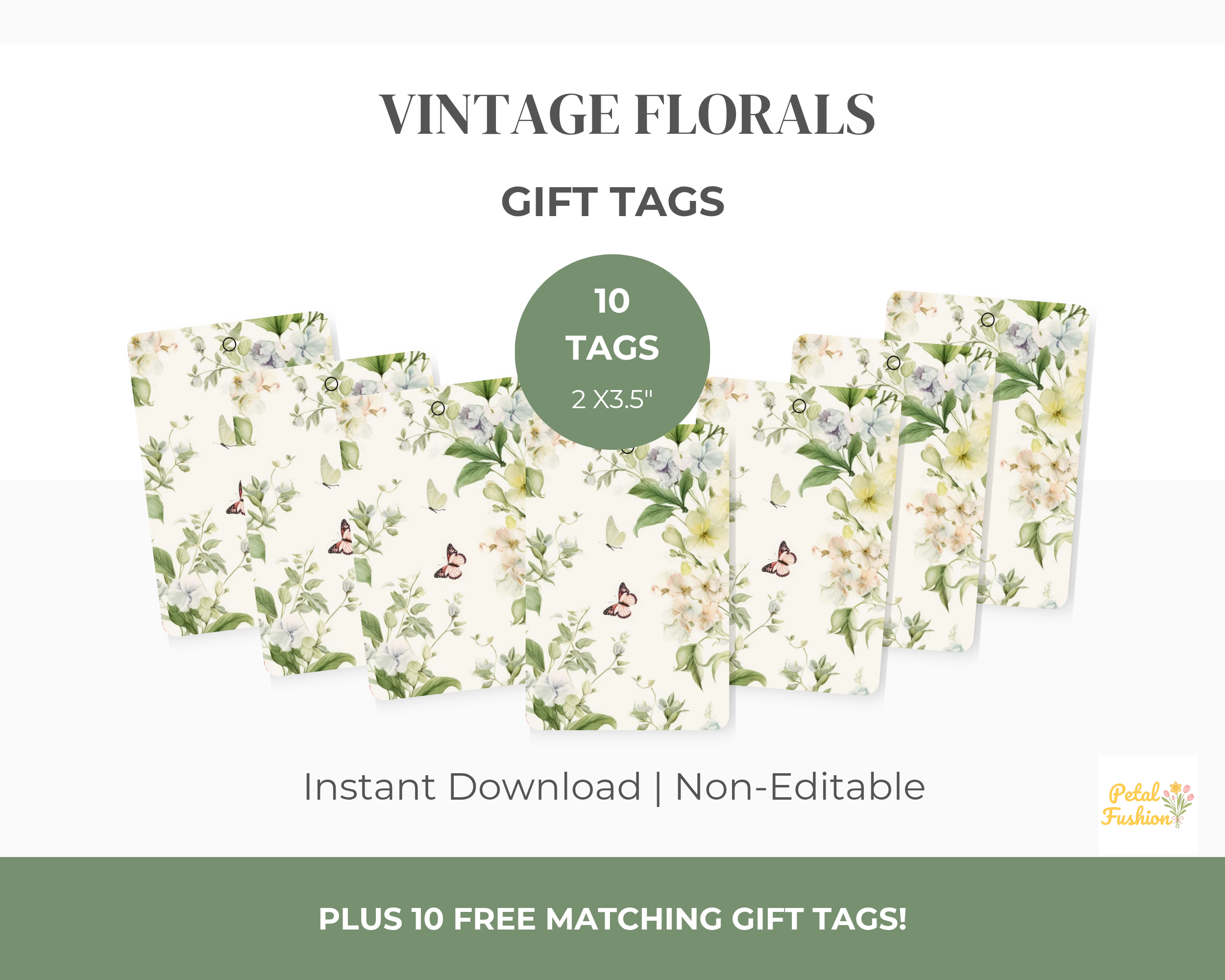10 Printable Vintage Floral Gift Tags (Digital Download)