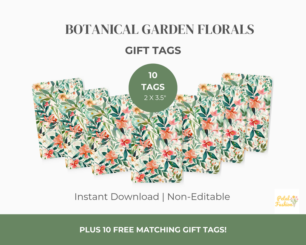 10 Botanical Garden Florals Gift Tags (Digital Download)