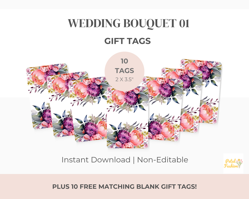 10 Printable Wedding Bouquet Gift Tags 01 (Digital Download)