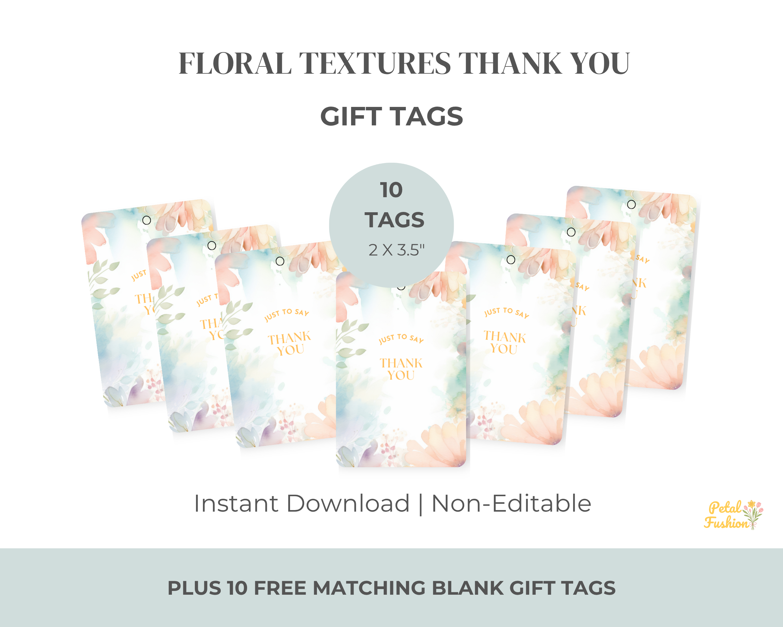10 Printable Floral Textures Thank You Gift Tags (Digital Download)