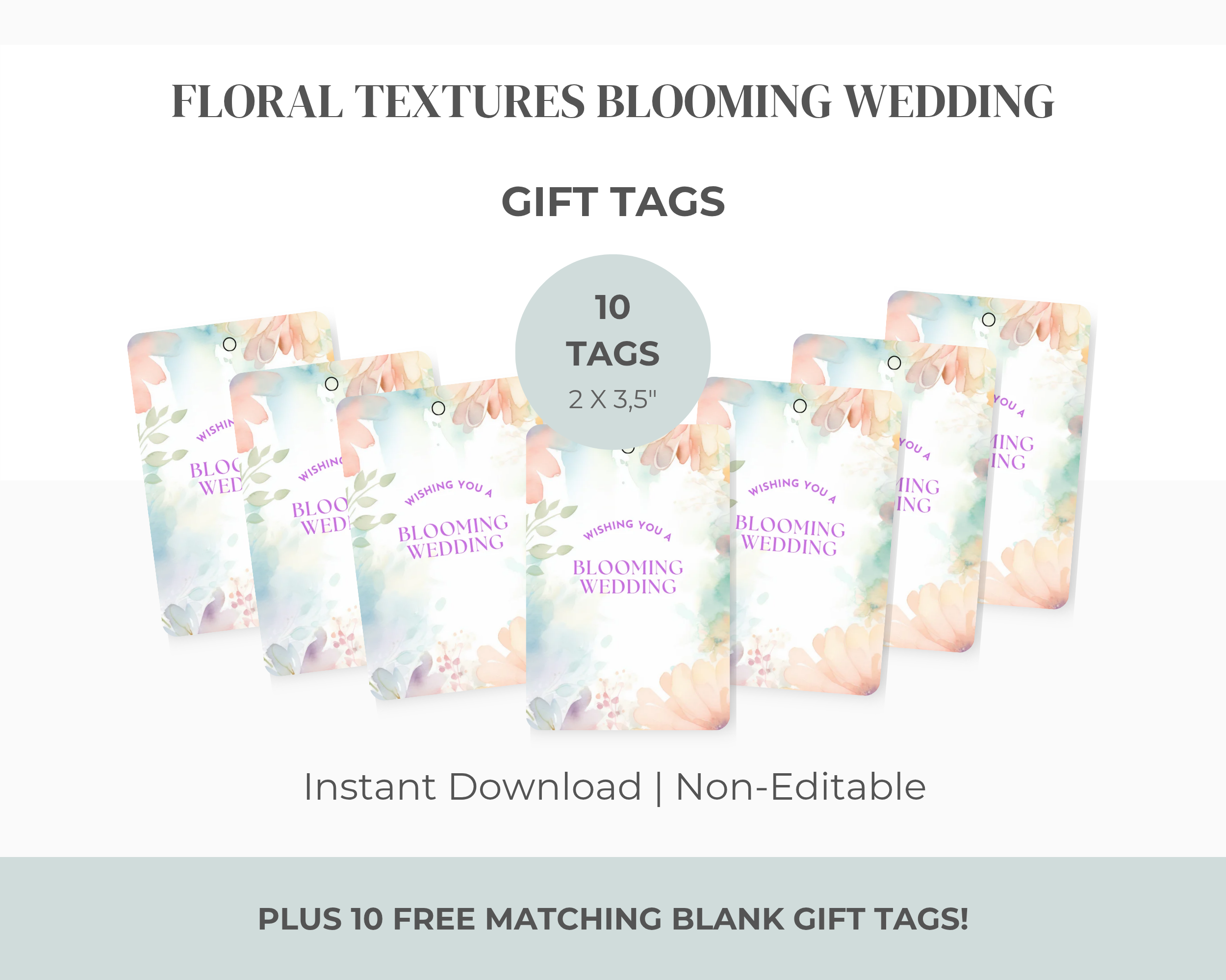 10 Printable Floral Textures Wedding Gift Tags (Digital Download)